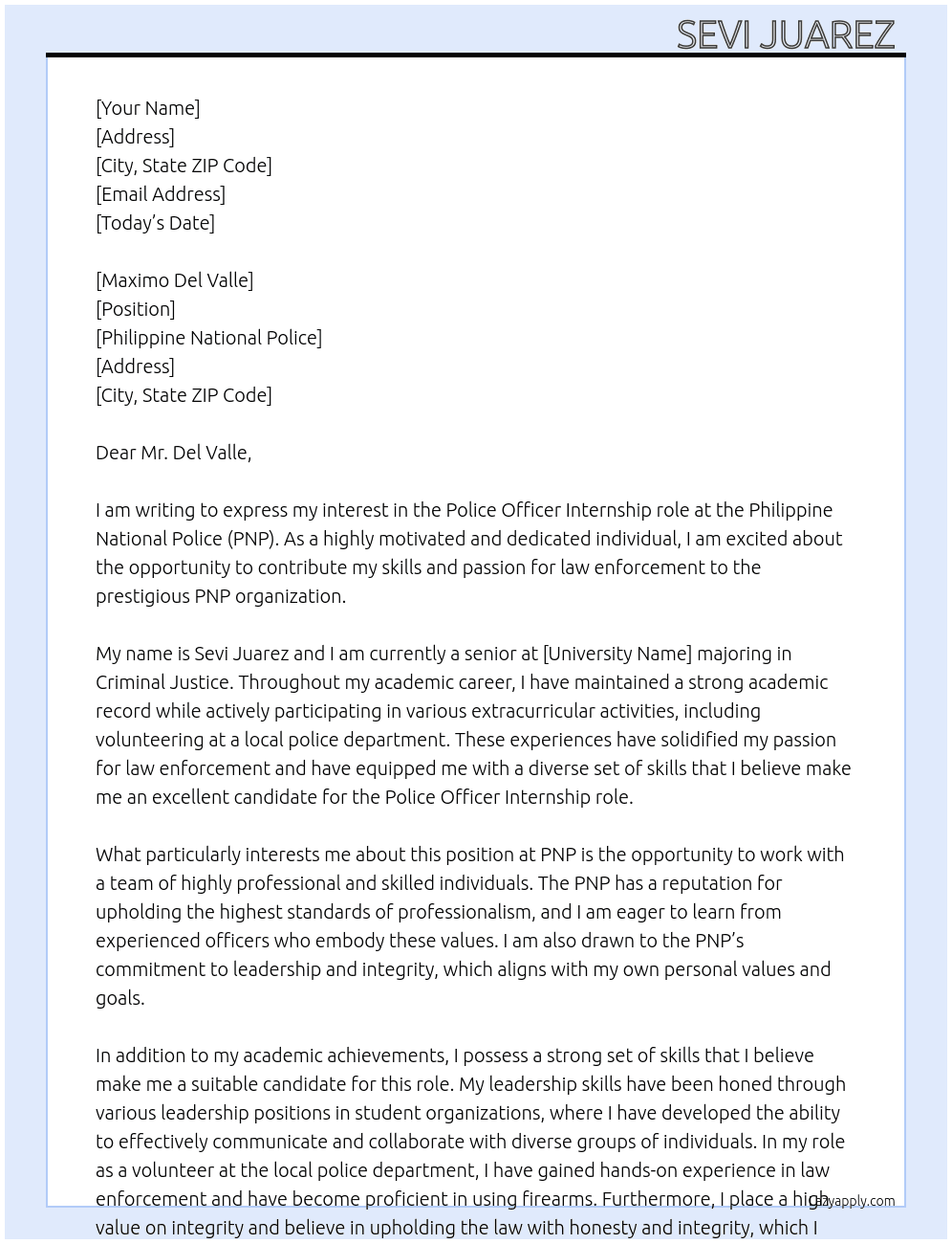 police officer  At Philippine National Police  Cover Letter