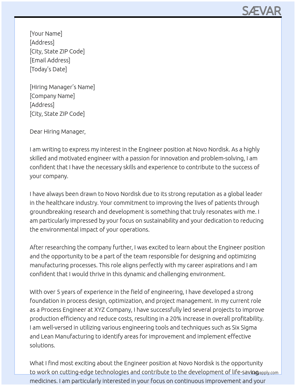 Engineer At Novo Nordisk Cover Letter