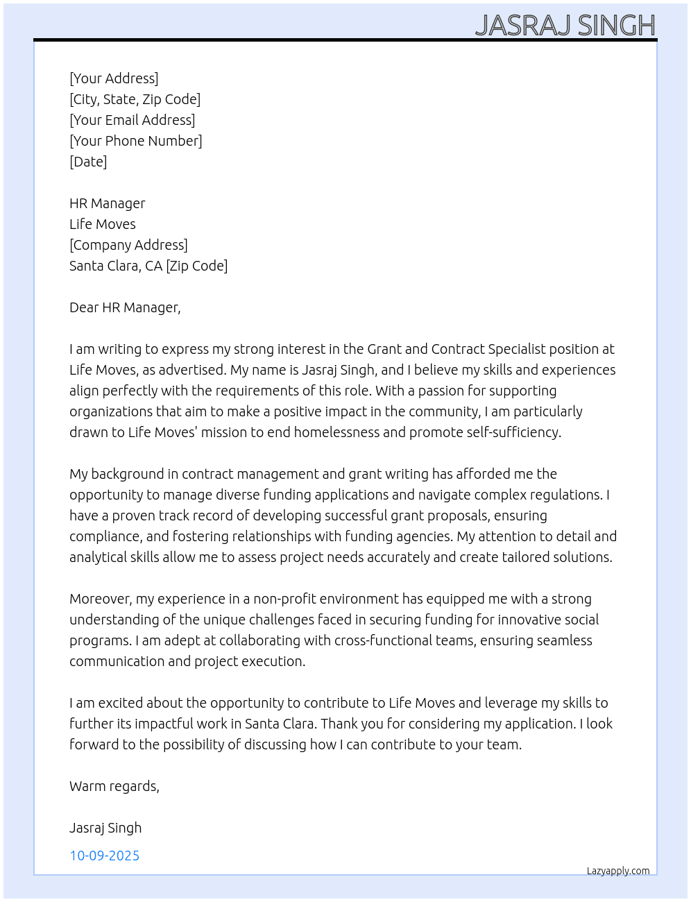 Grant and Contract Specialist At Life Moves Cover Letter