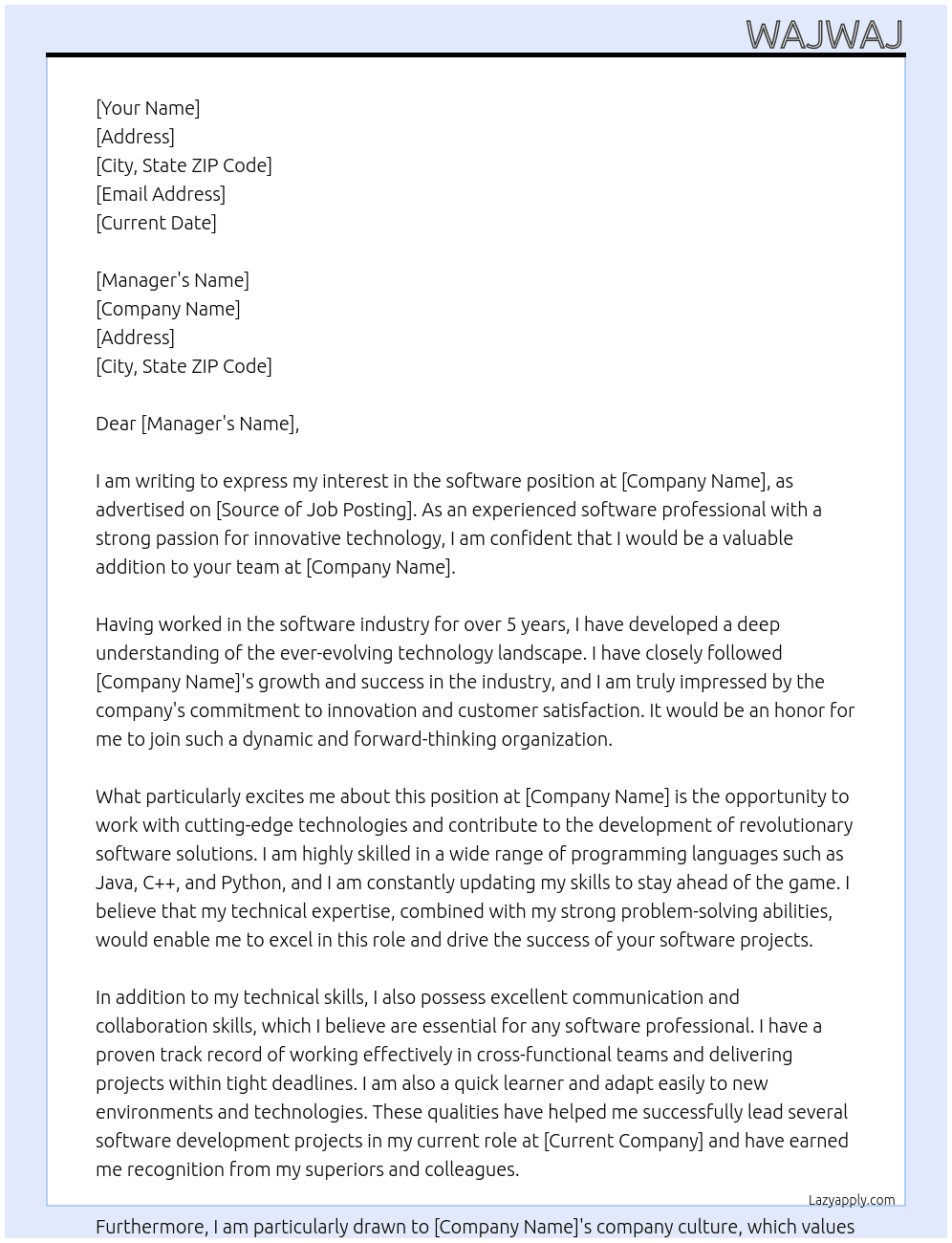 software At ht Cover Letter