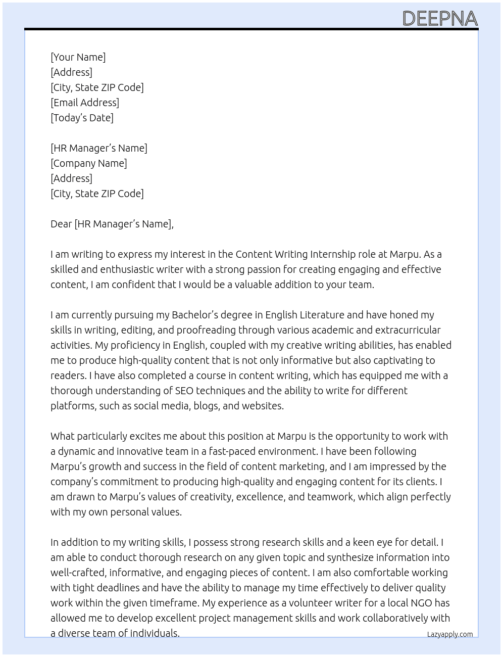 Content writing  At Marpu  Cover Letter