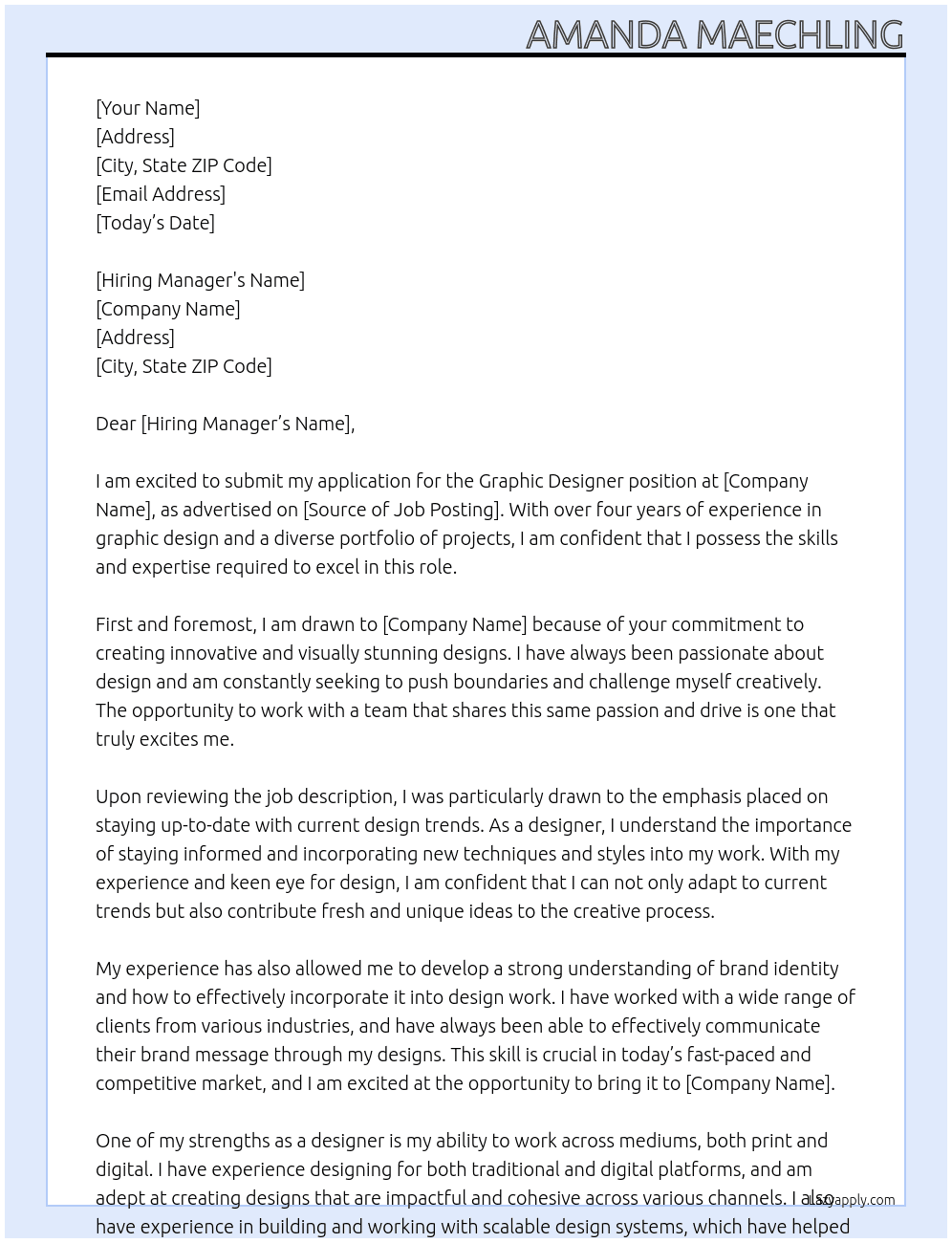 Graphic Designer At MAS Cover Letter