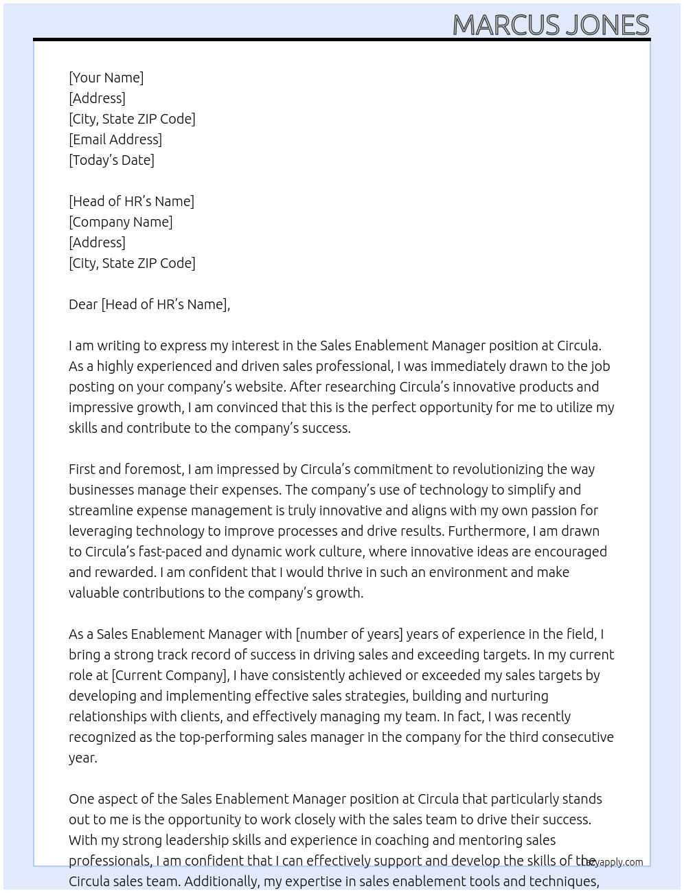 Sales Enablement Manager At Circula Cover Letter