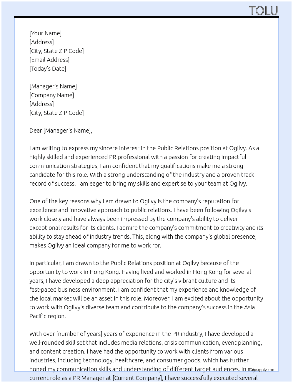 public relations At ogilvy Cover Letter