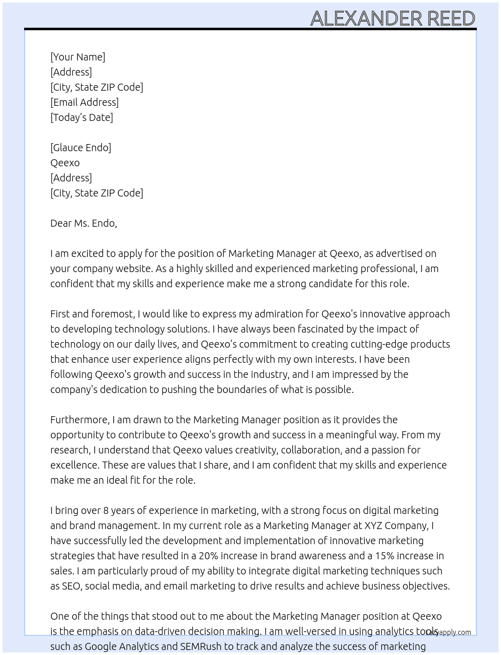 Marketing Manager At Qeexo Cover Letter