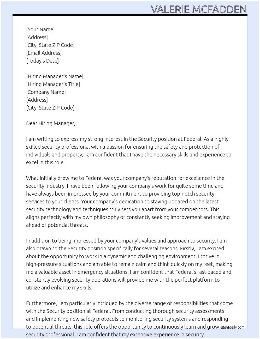 Security At Federal Cover Letter