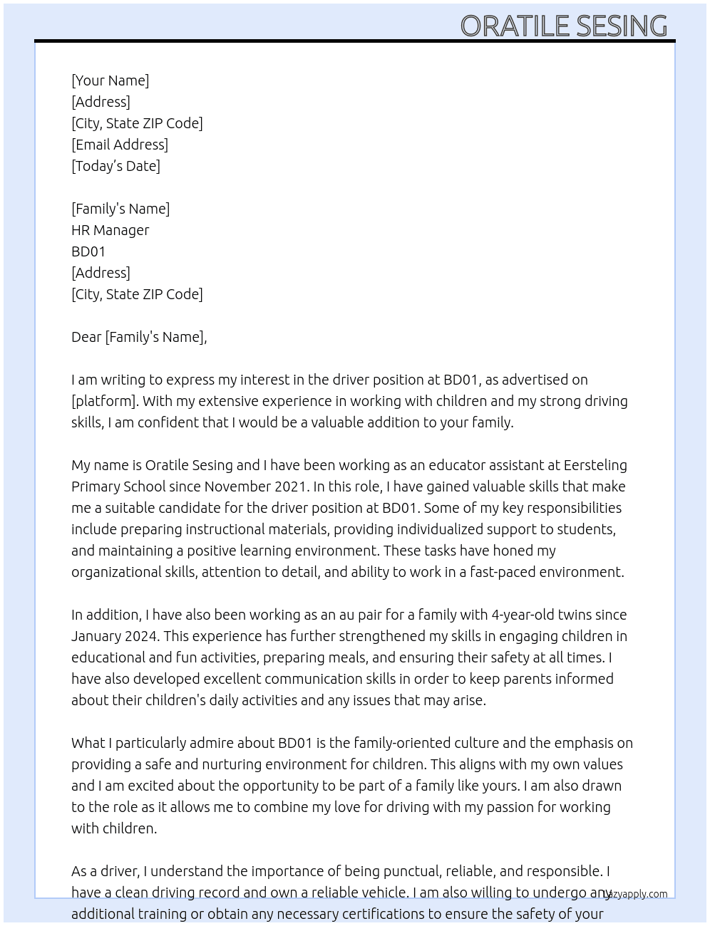 driver  At BD01 Cover Letter
