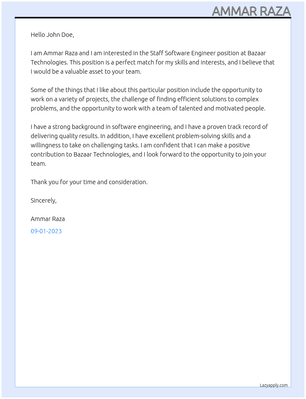 Staff Software Engineer At Bazaar Technologies Cover Letter