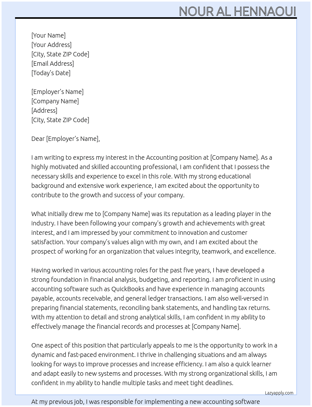 Accounting At bussiness Cover Letter