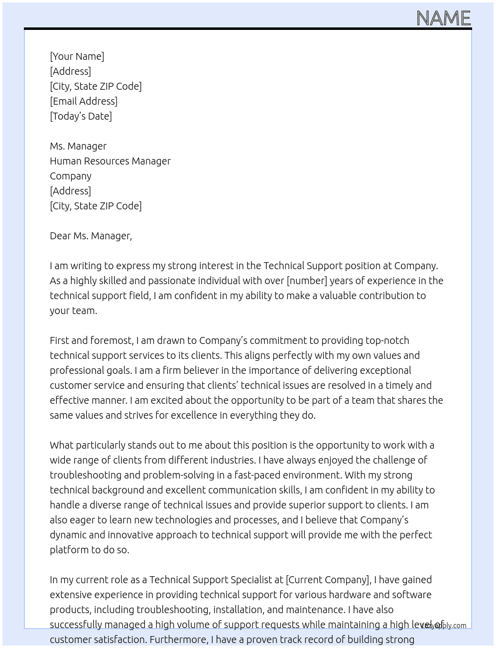 Technical Support At Company Cover Letter