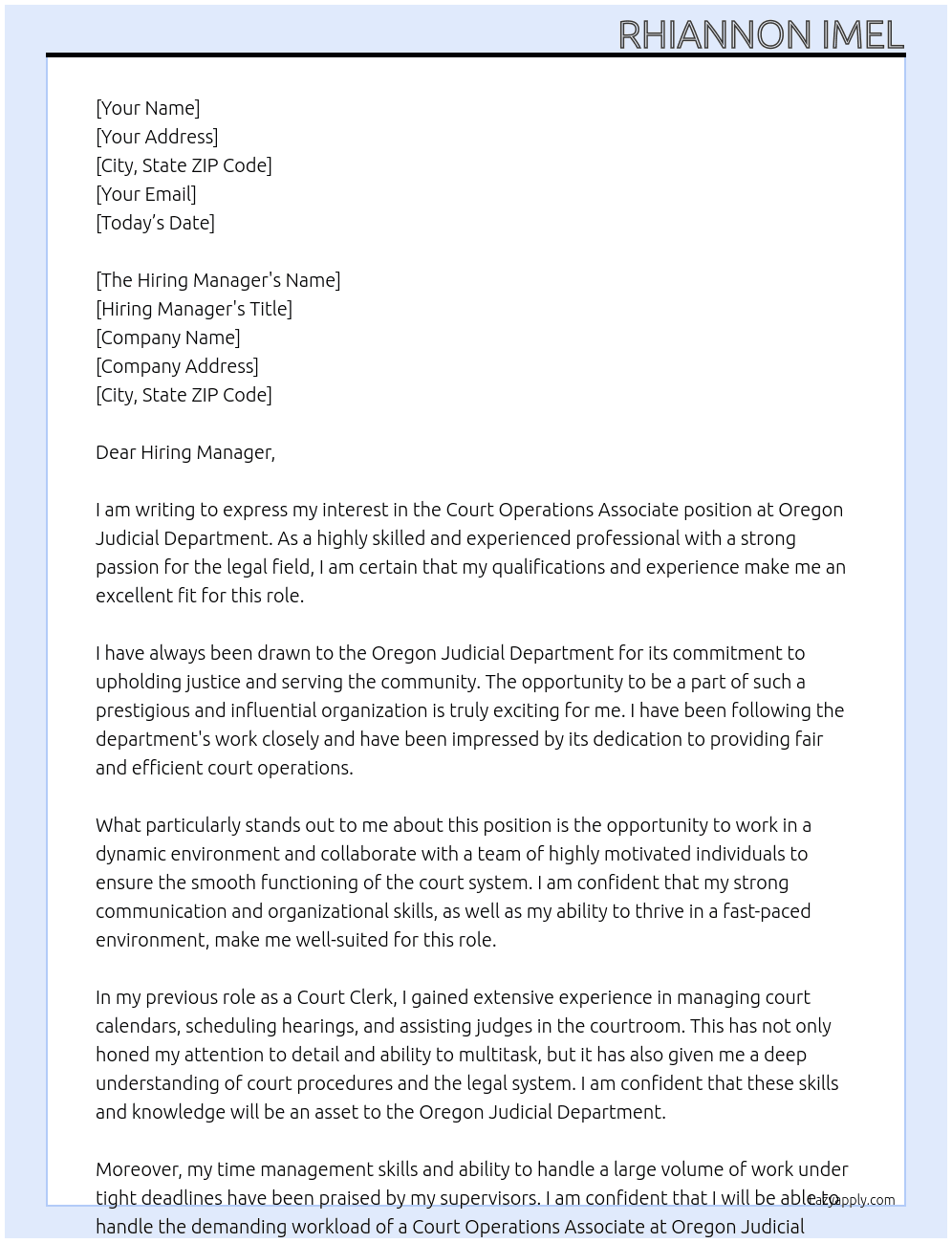 Court Operations Associate At Oregon Judicial Department Cover Letter
