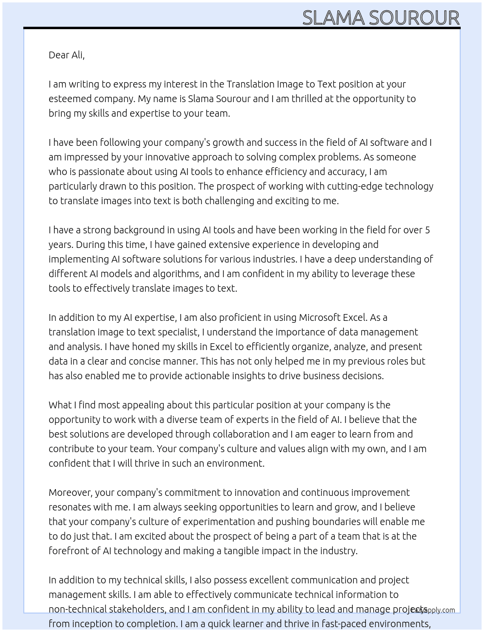 Translation image to text with AI software At Ali Cover Letter