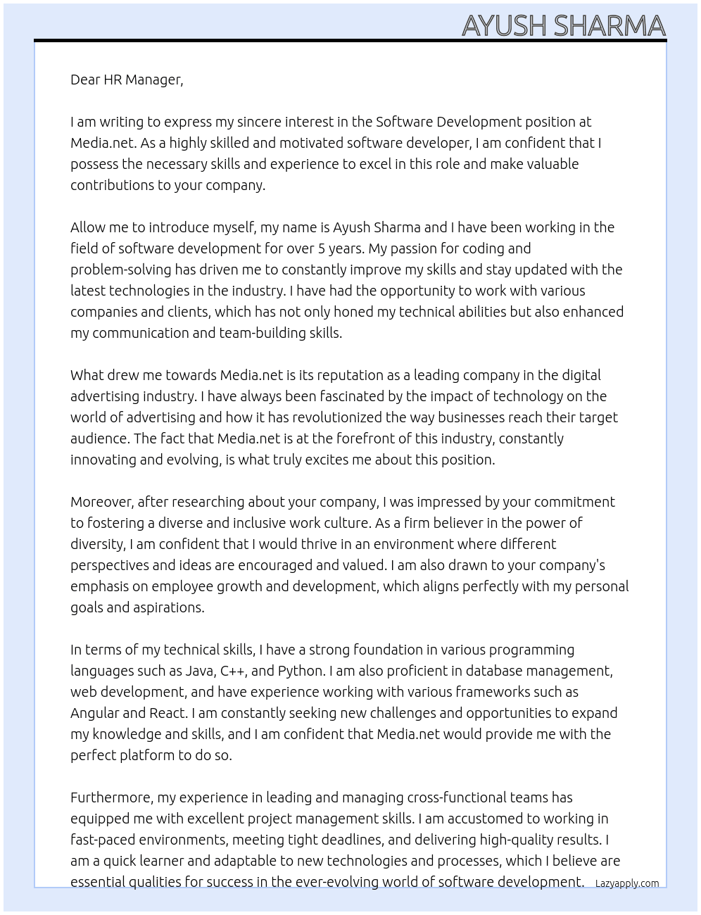 software development At Media.net Cover Letter