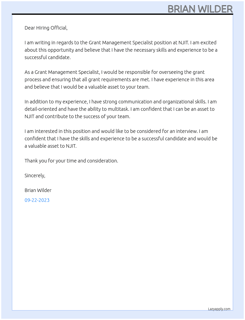 Grant Management Specialist At NJIT Cover Letter