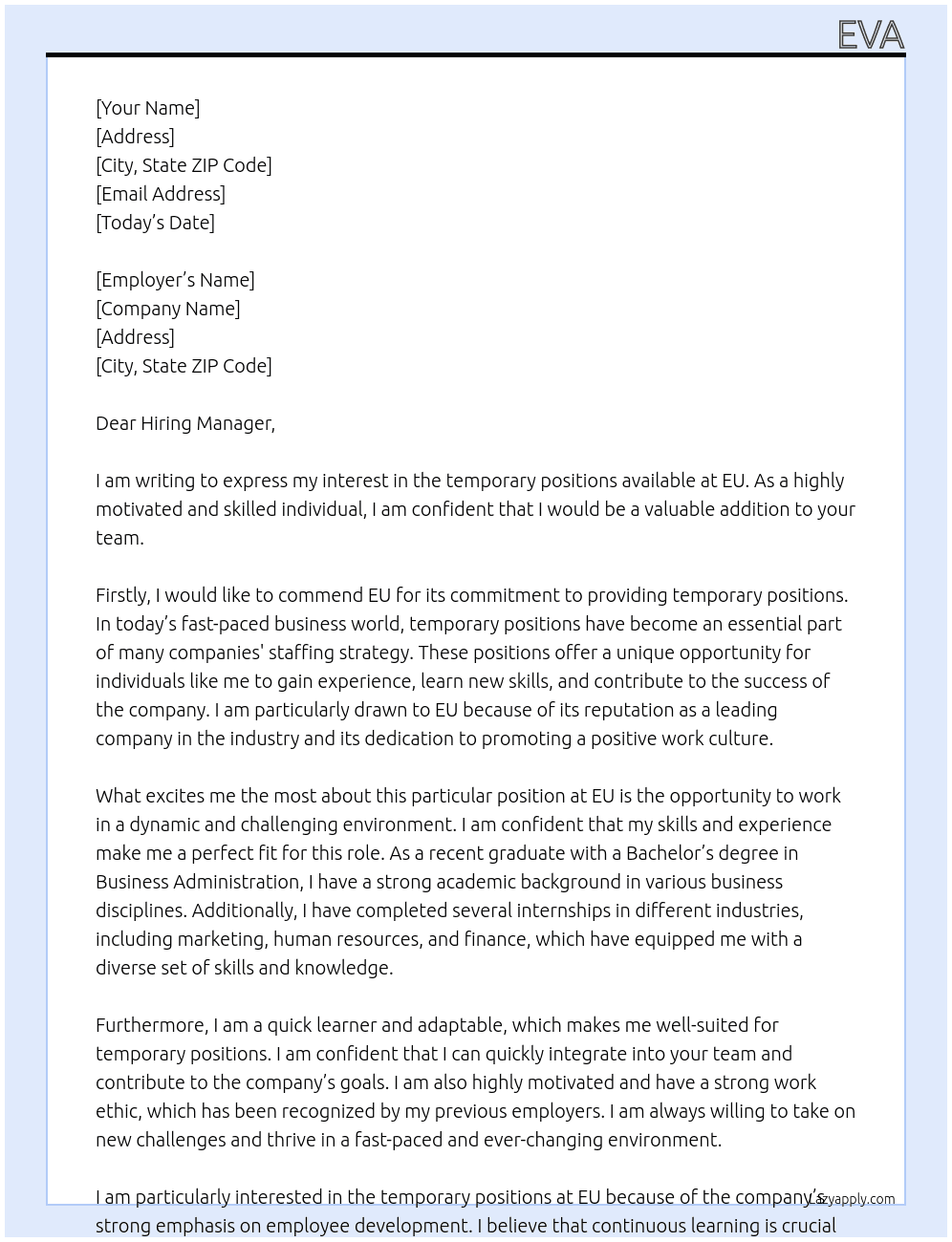 Temporary positions At EU Cover Letter