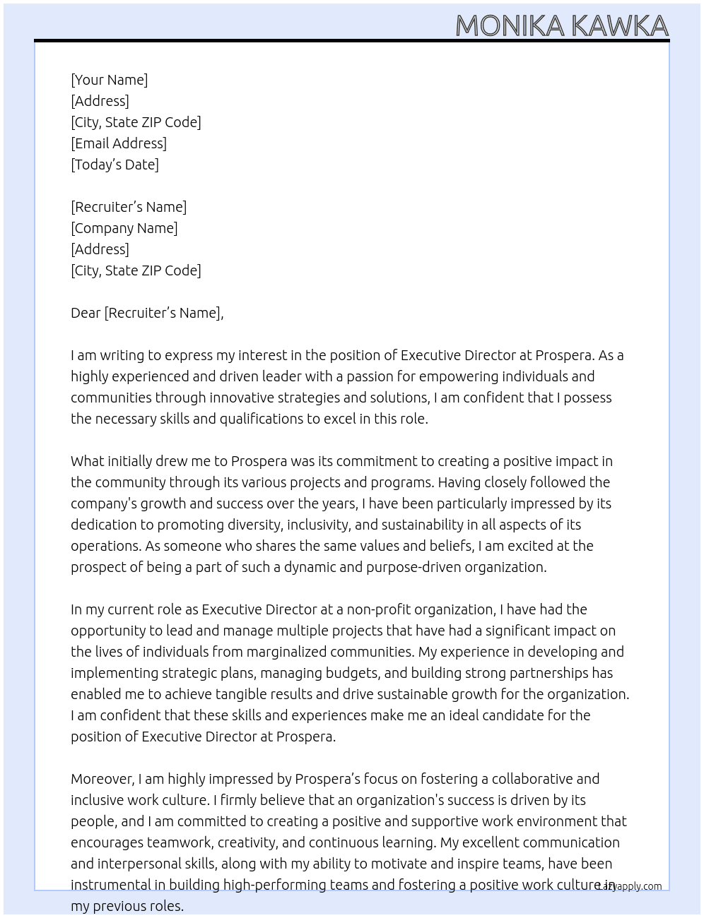 Executive Director At Prospera Cover Letter