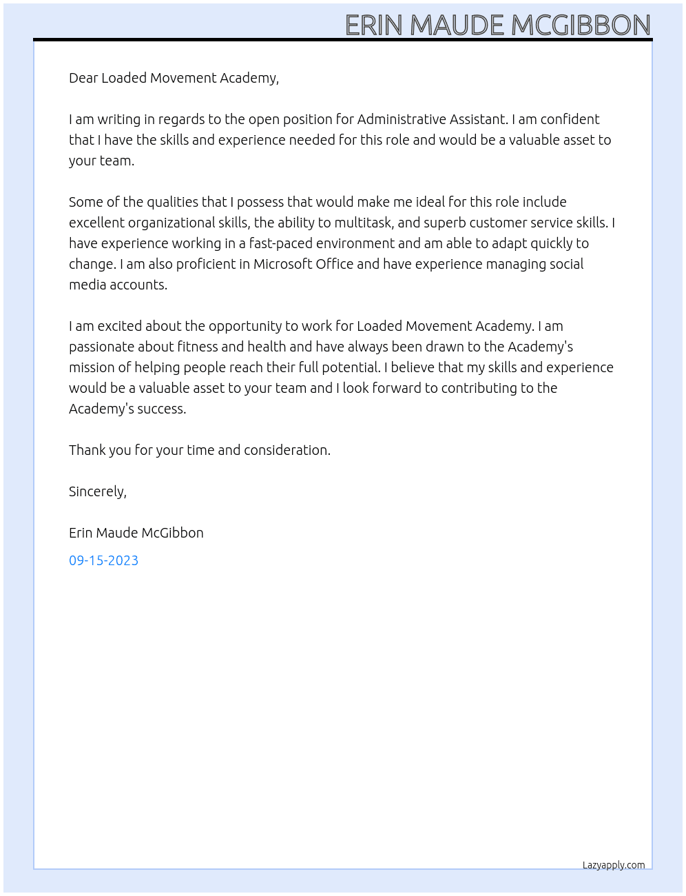 Administrative Assistant At Loaded Movement Academy Cover Letter