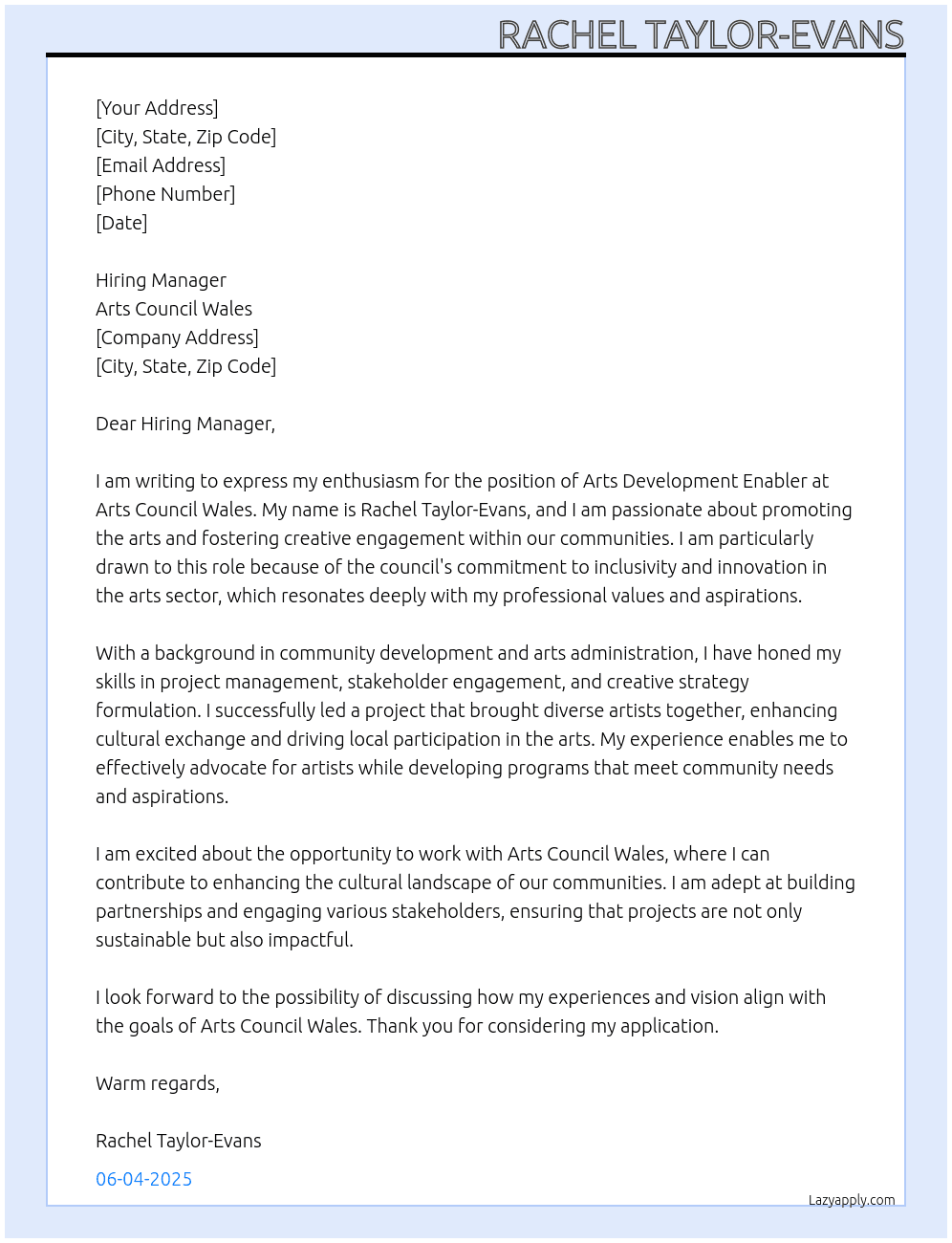 Cover letter for arts development enabler - LazyApply