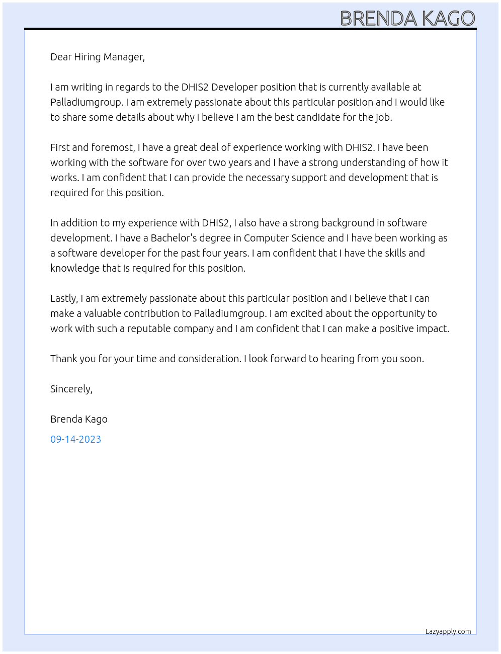 DHIS2 Developer At palladiumgroup Cover Letter