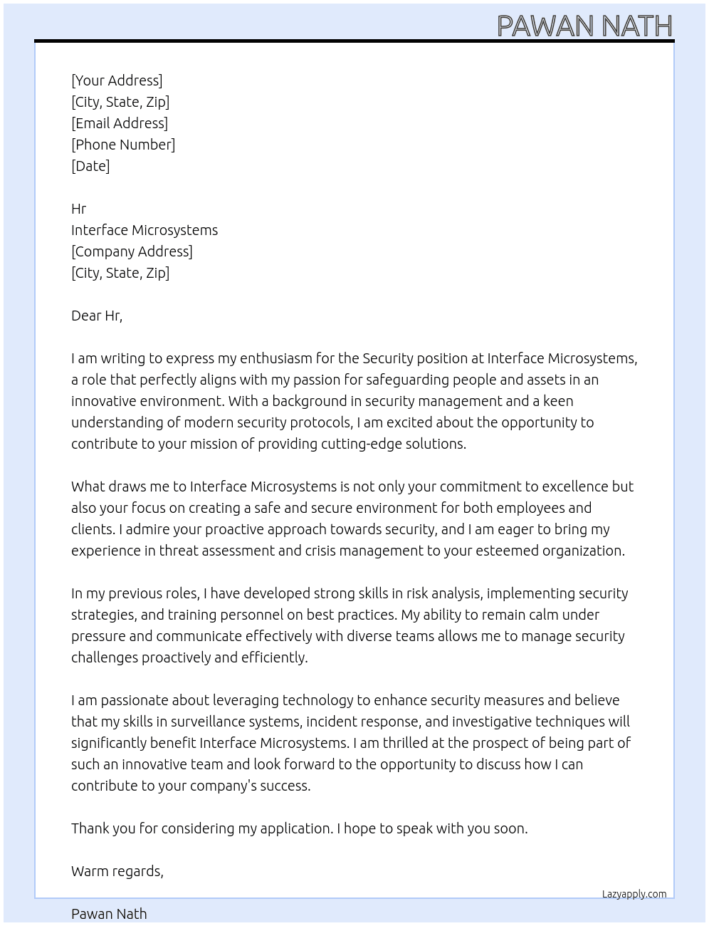 Security  At Interface microsystem  Cover Letter