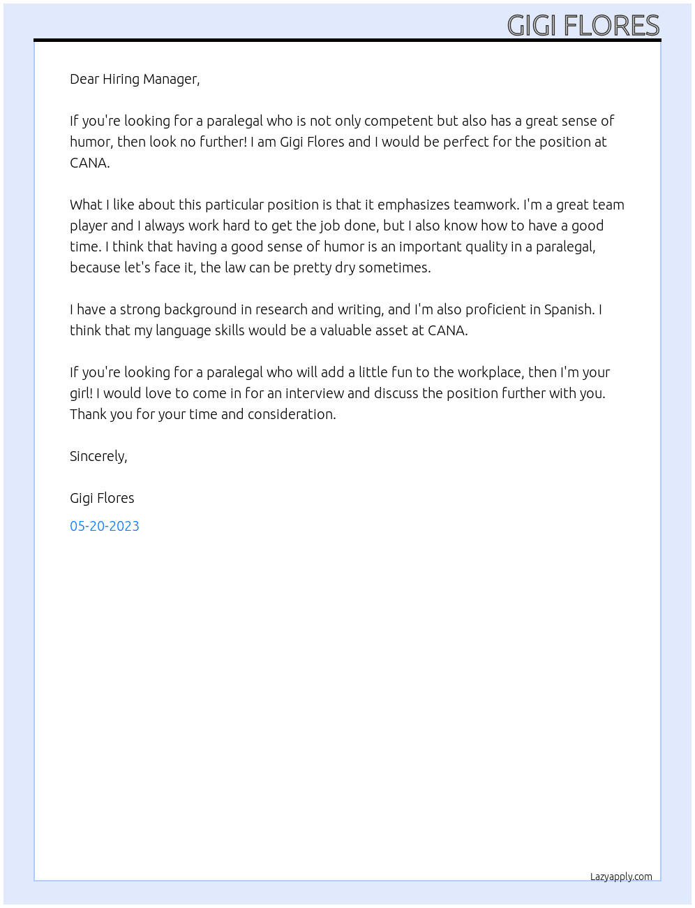 Paralegal At CANA Cover Letter