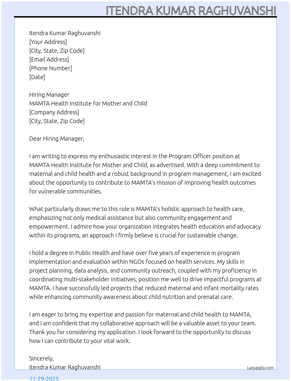 Cover letter for program officer - LazyApply