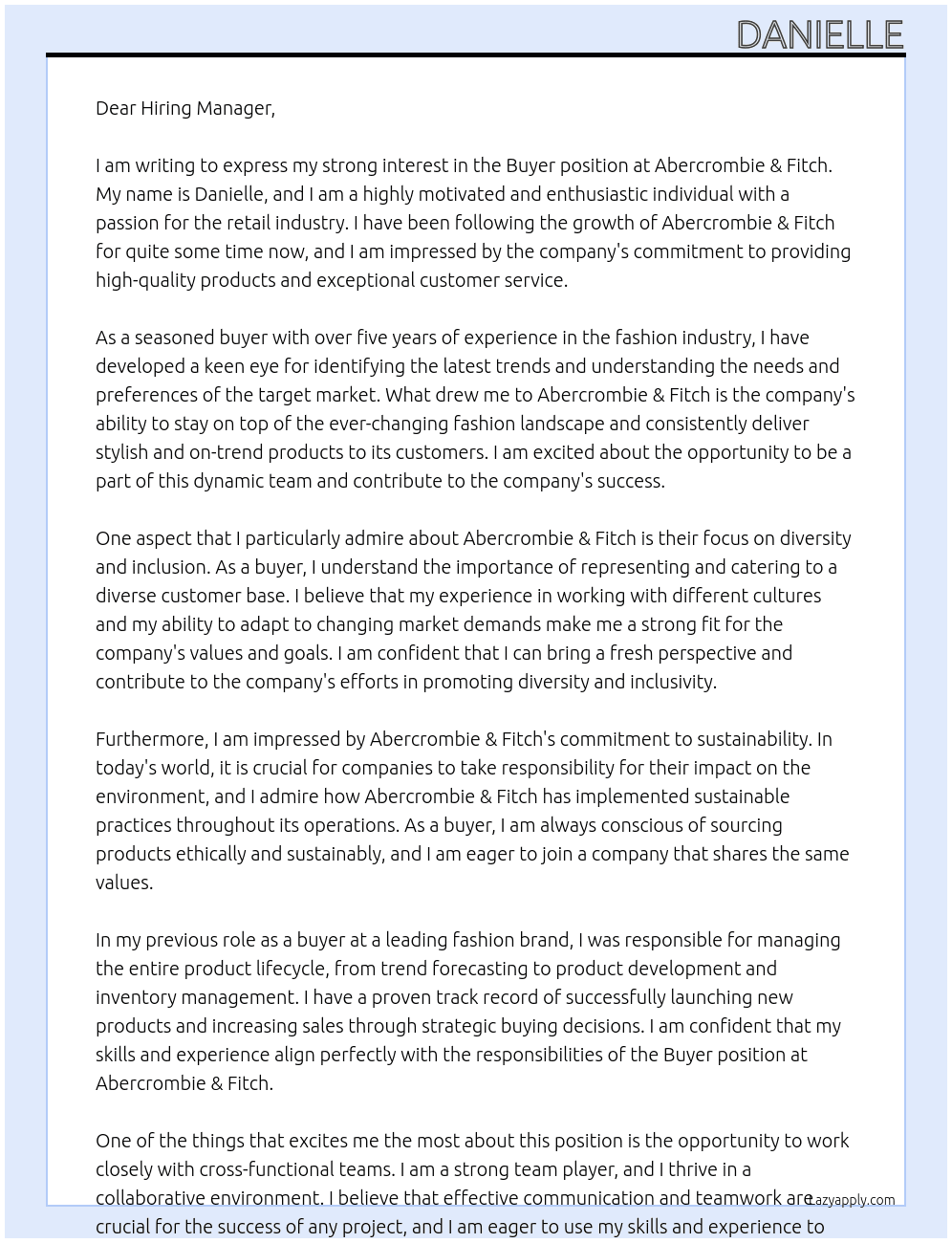 Buyer At Abercrombie & Fitch Cover Letter