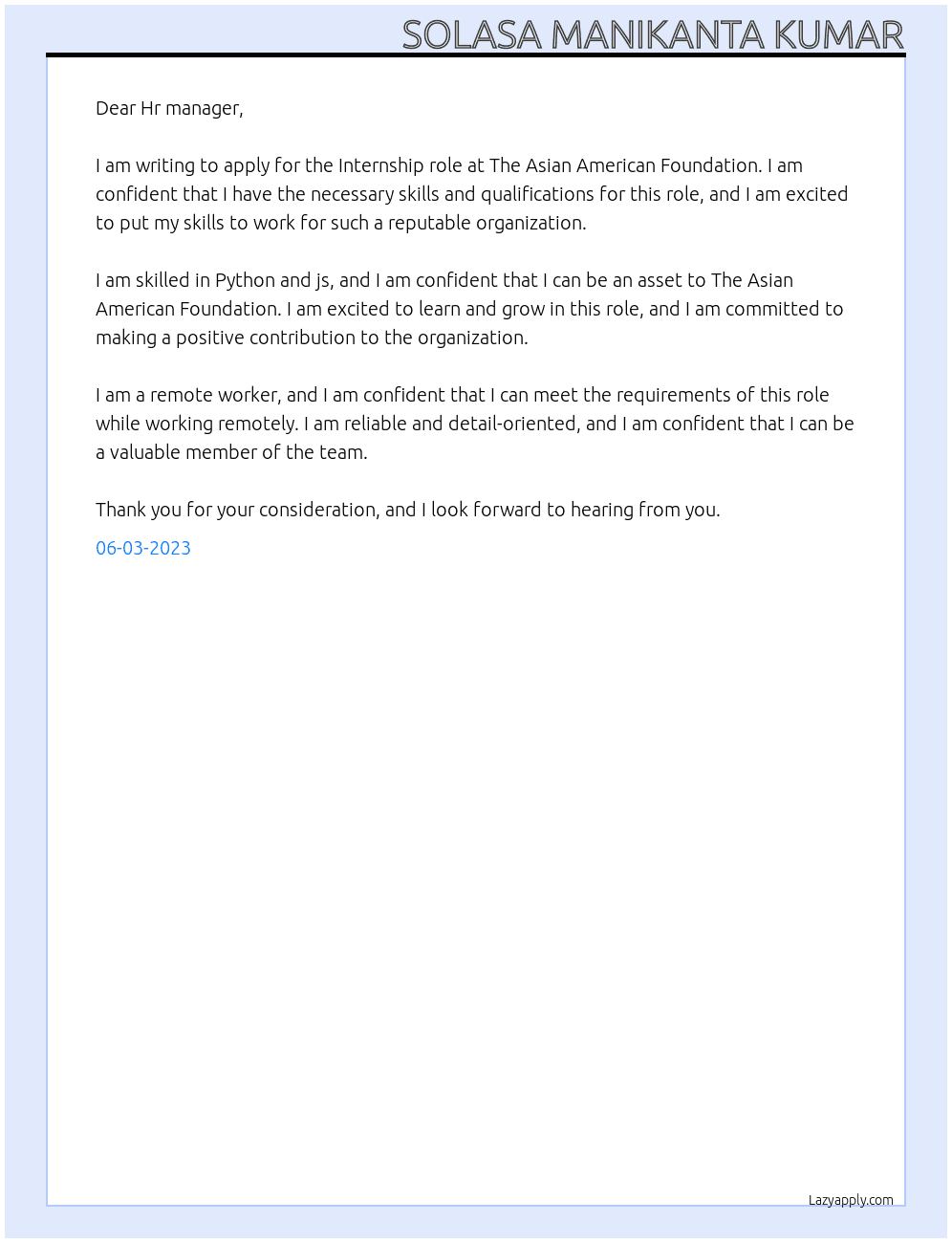 Intern At The Asian American Foundation Cover Letter