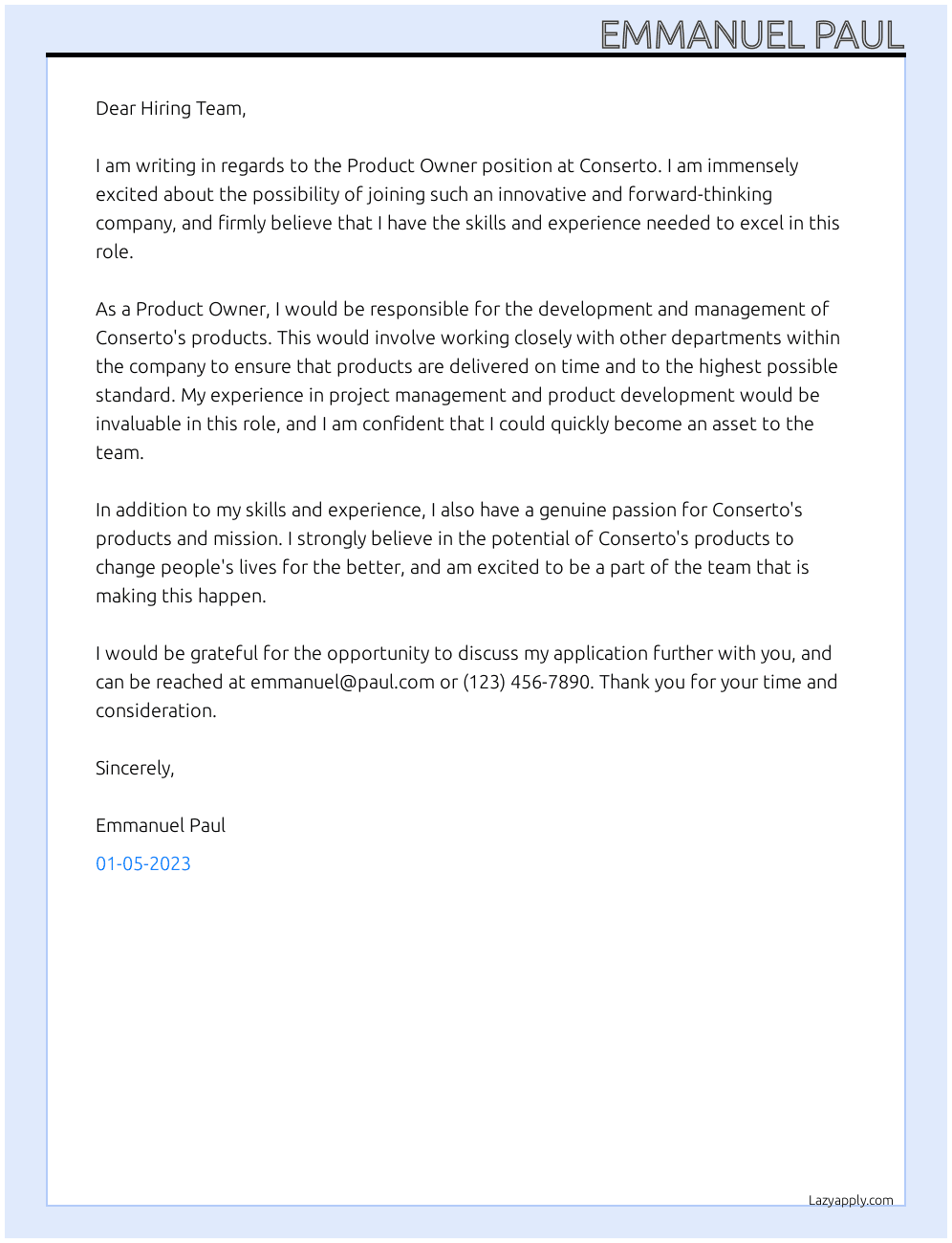Product Owner At Conserto Cover Letter