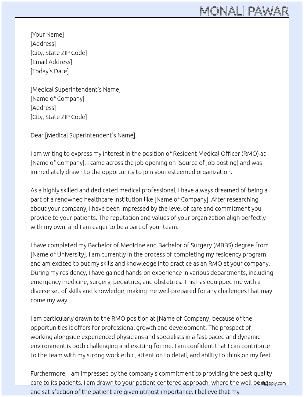 RMO At RMO Cover Letter