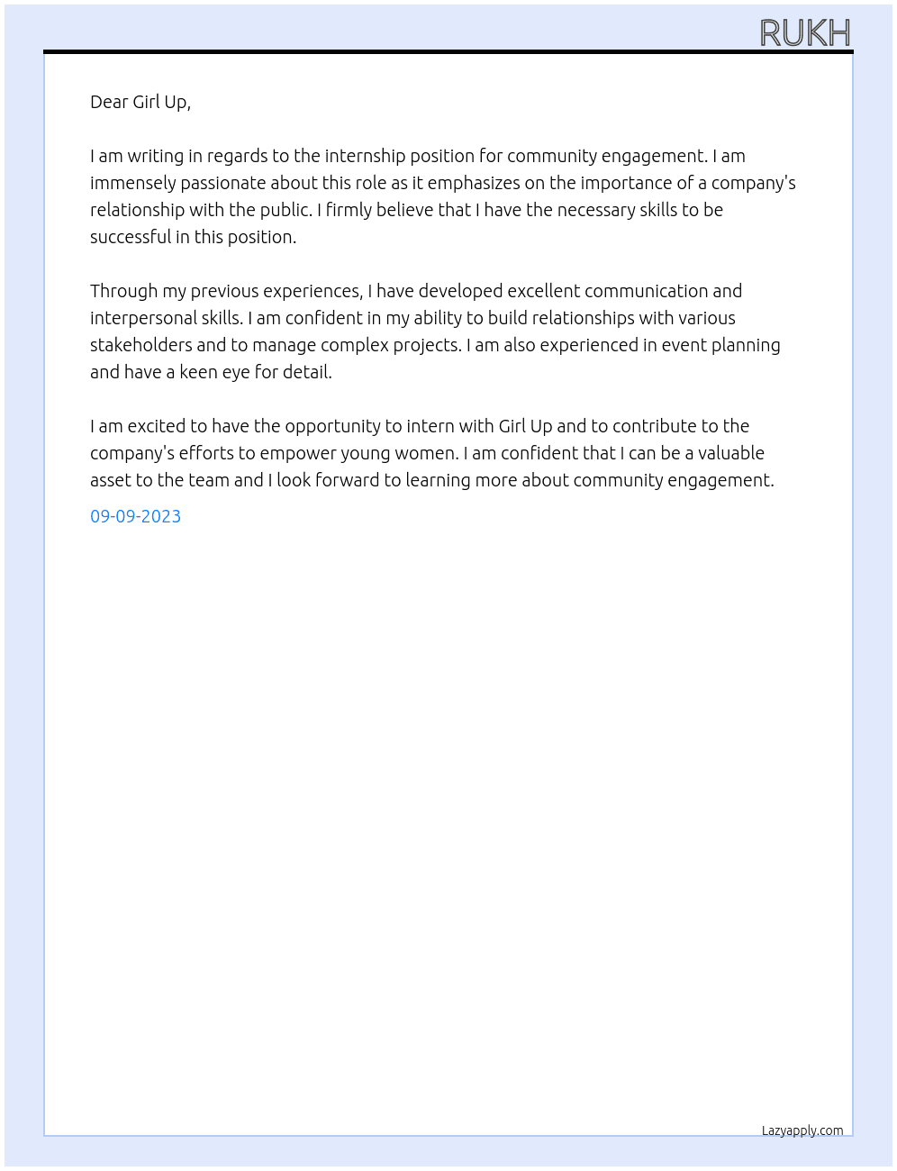 intern, community engagemnet At Girl up Cover Letter