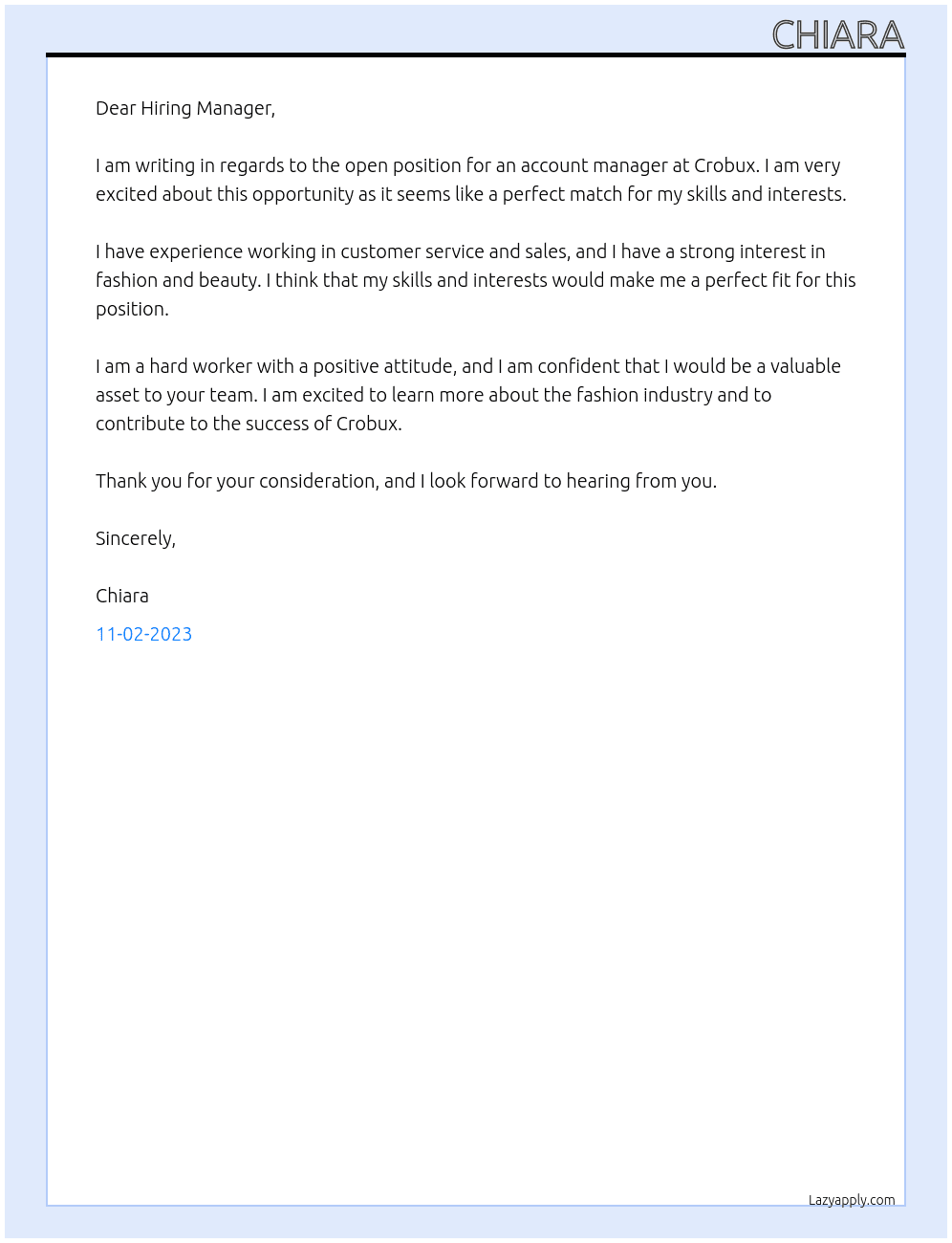 account manager At crobux Cover Letter