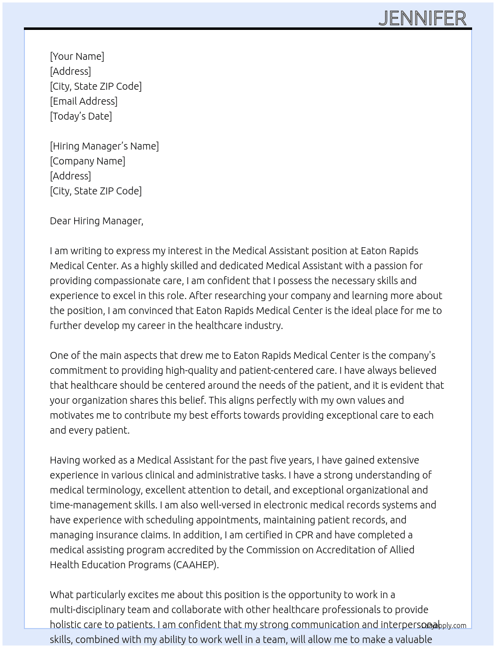 Medical Assistant  At Eaton Rapids Medical Center  Cover Letter