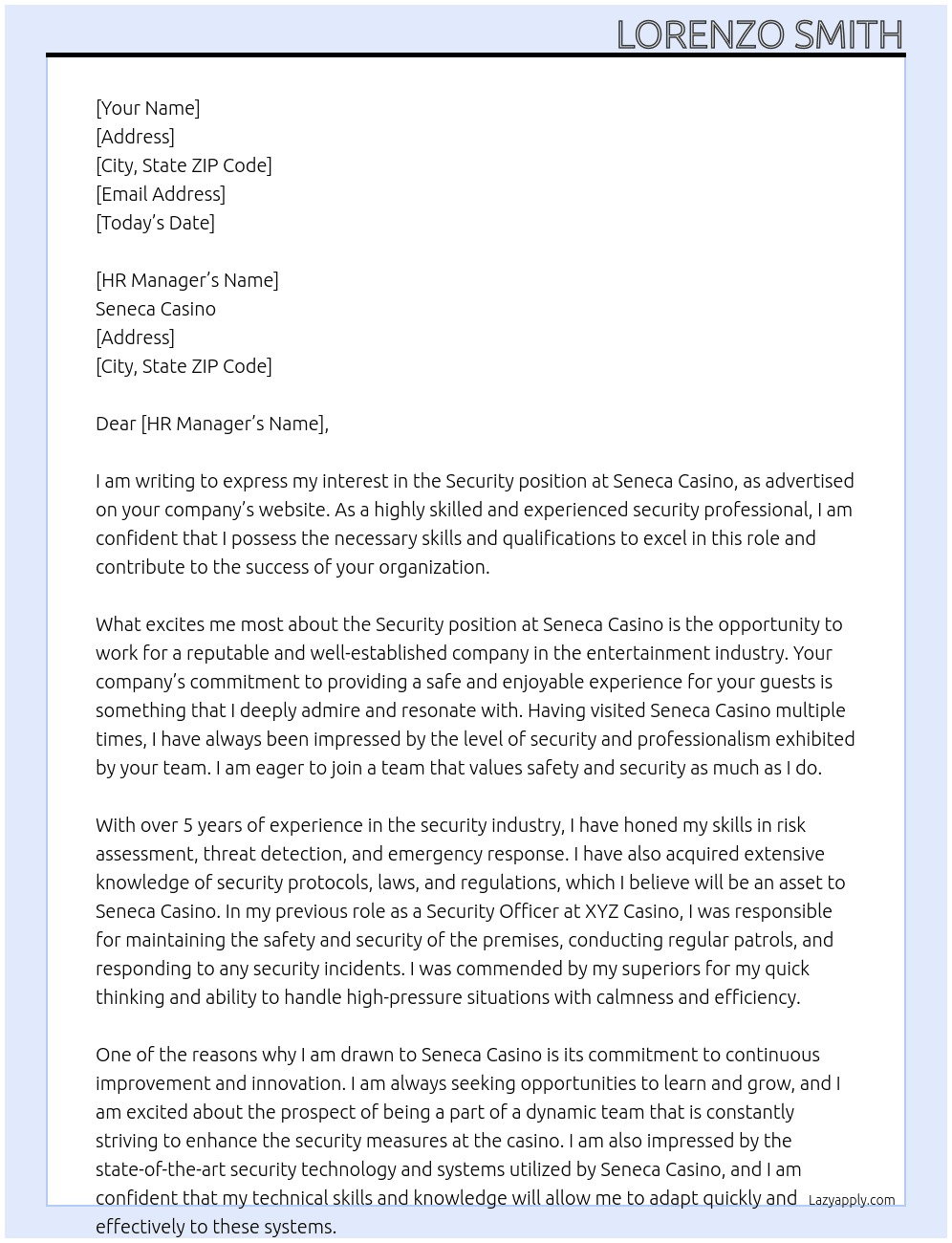Security At Seneca Casino Cover Letter