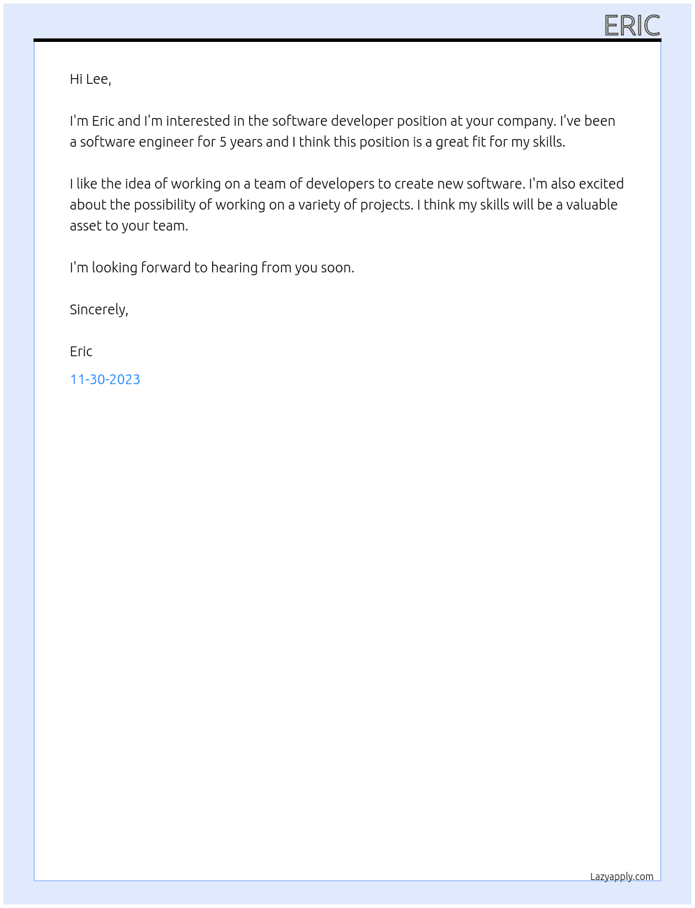 Software developer At Lee Cover Letter