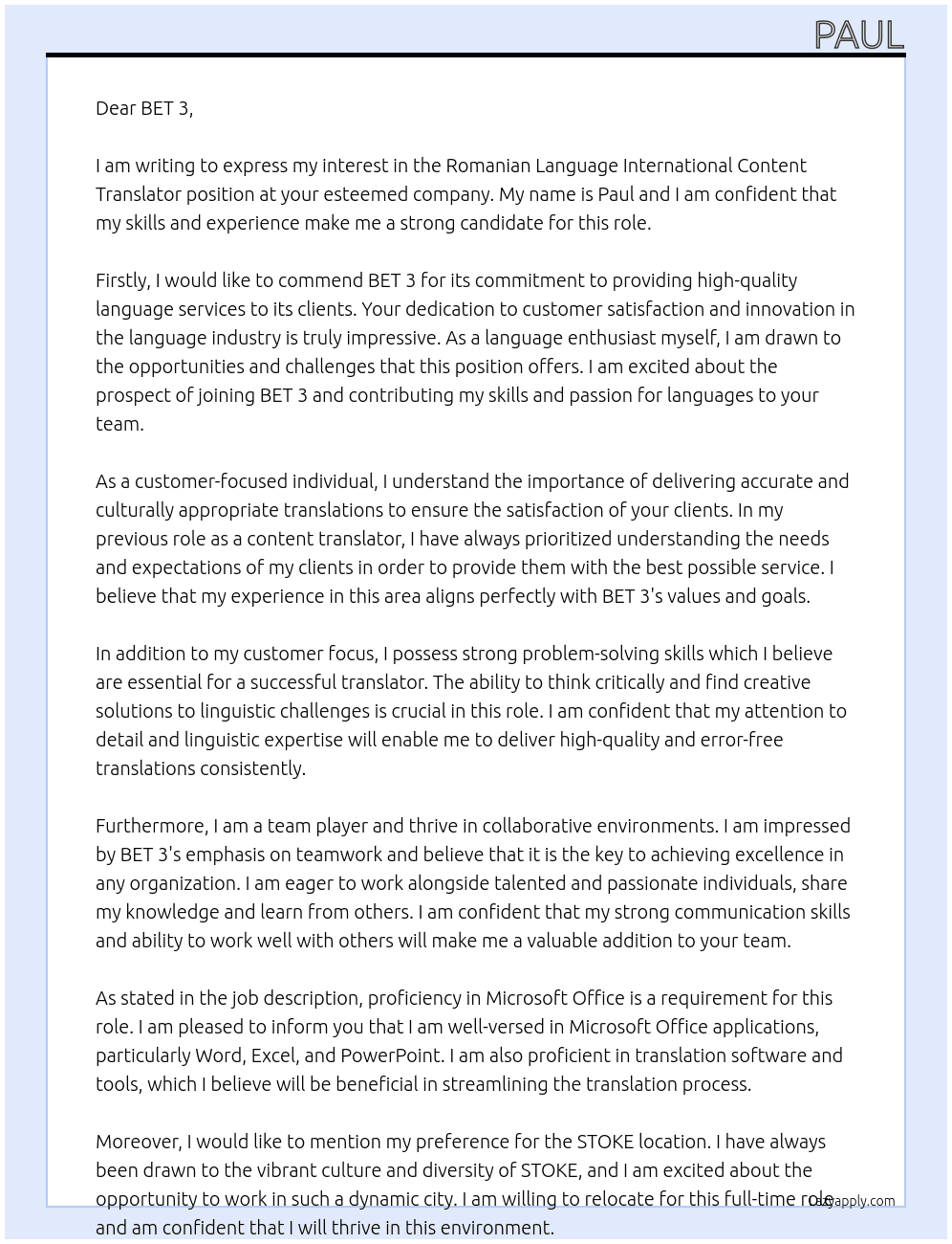 Romanian Language International Content Translator At bet 3 Cover Letter