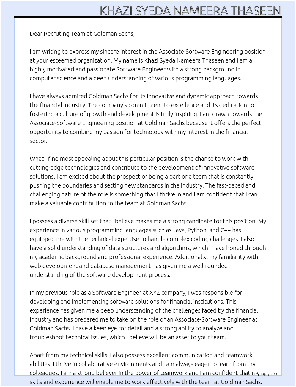 Cover letter for associate-software engineering - LazyApply