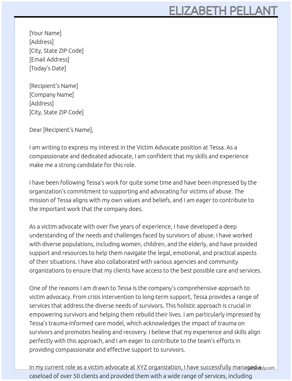 victim advocate At Tessa Cover Letter