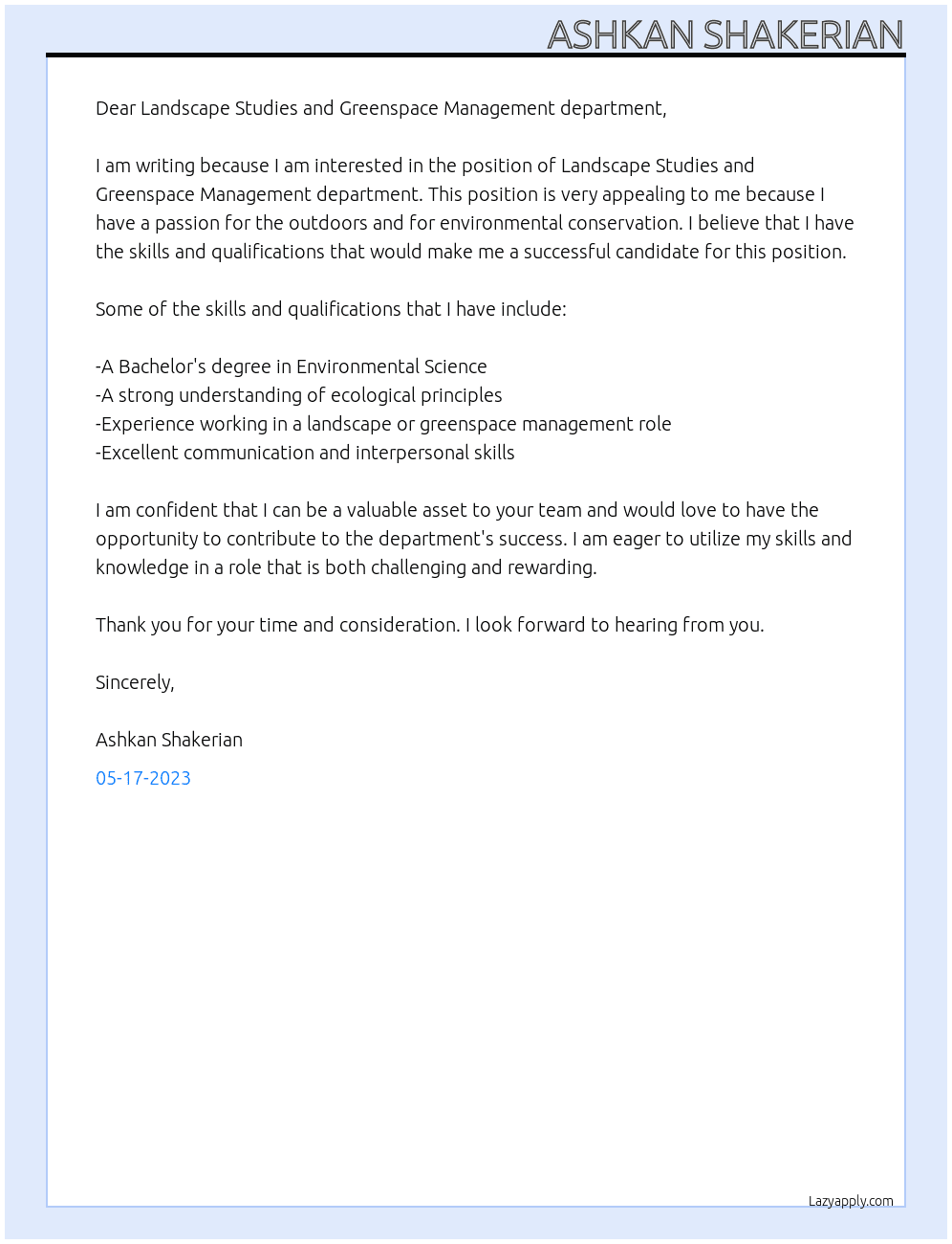 Landscape Studies and Greenspace Management At Hochschule Neubrandenburg Cover Letter