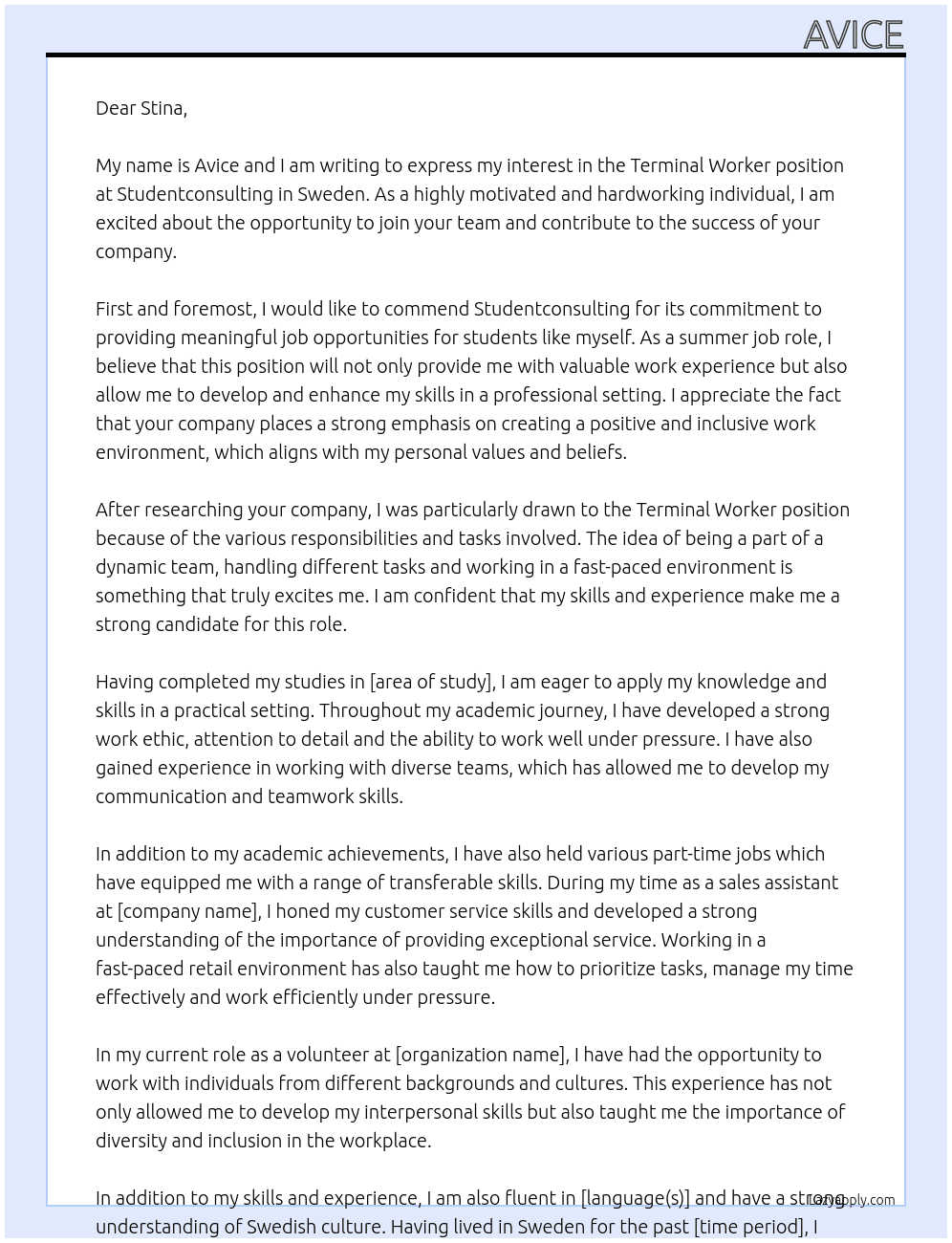 terminal worker At Studentconsulting Cover Letter