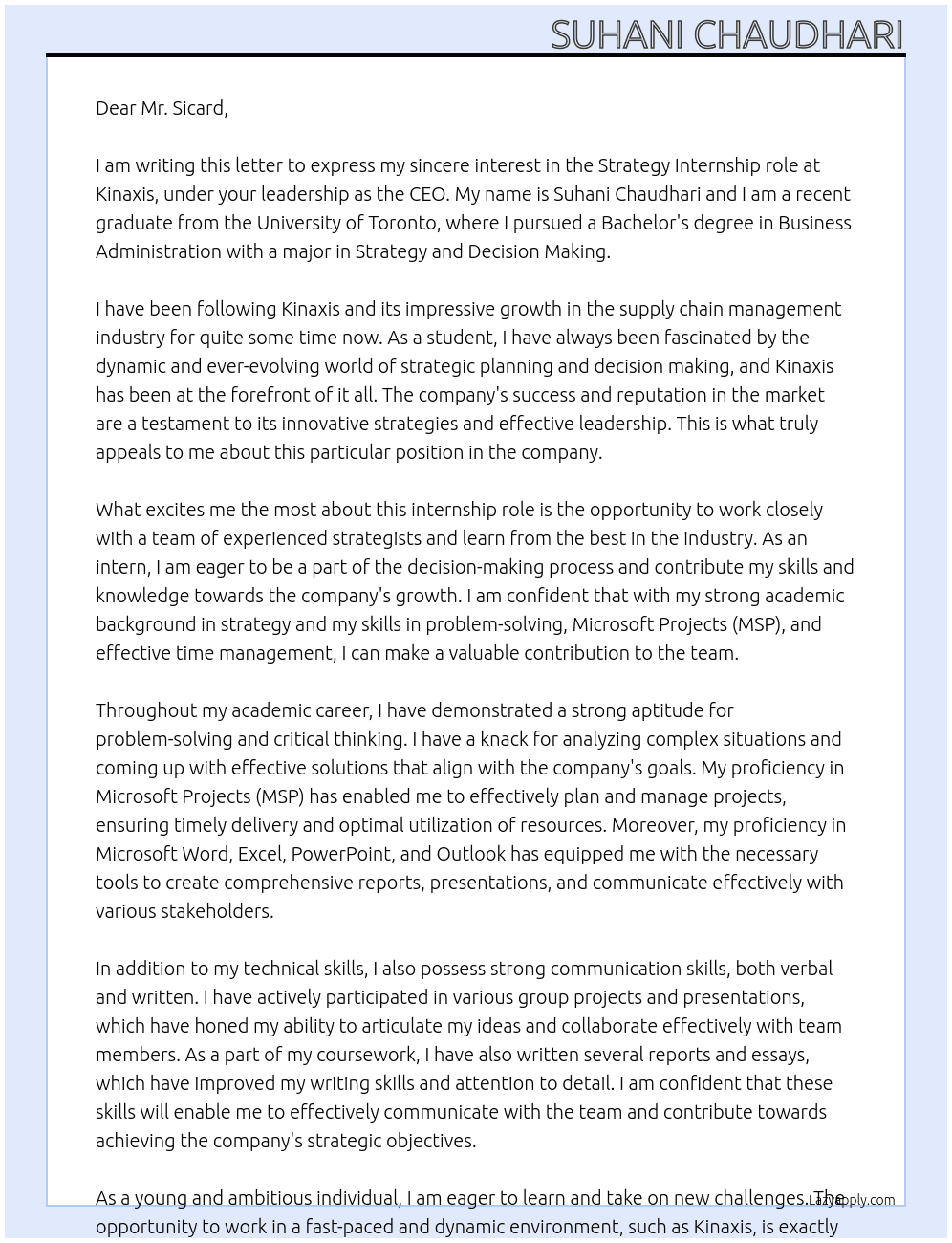 Strategy At Kinaxis Cover Letter