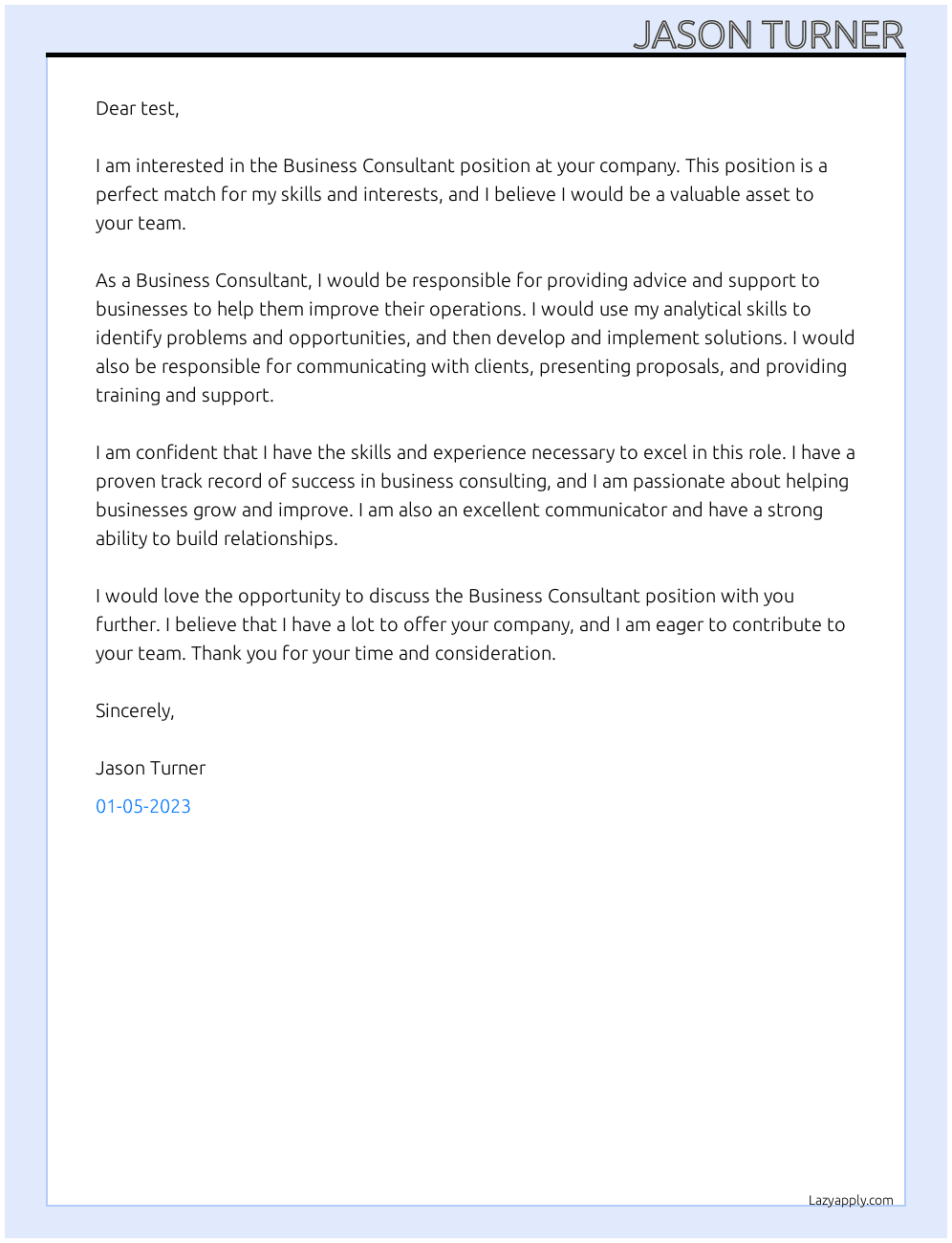 Business Consultant At test Cover Letter