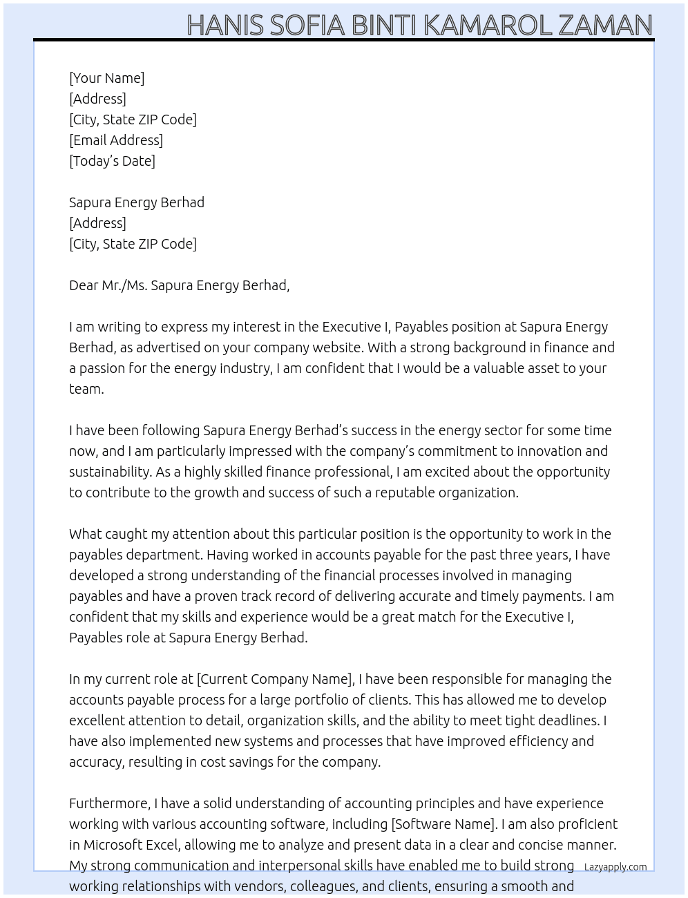 Cover letter for executive i, payables - LazyApply