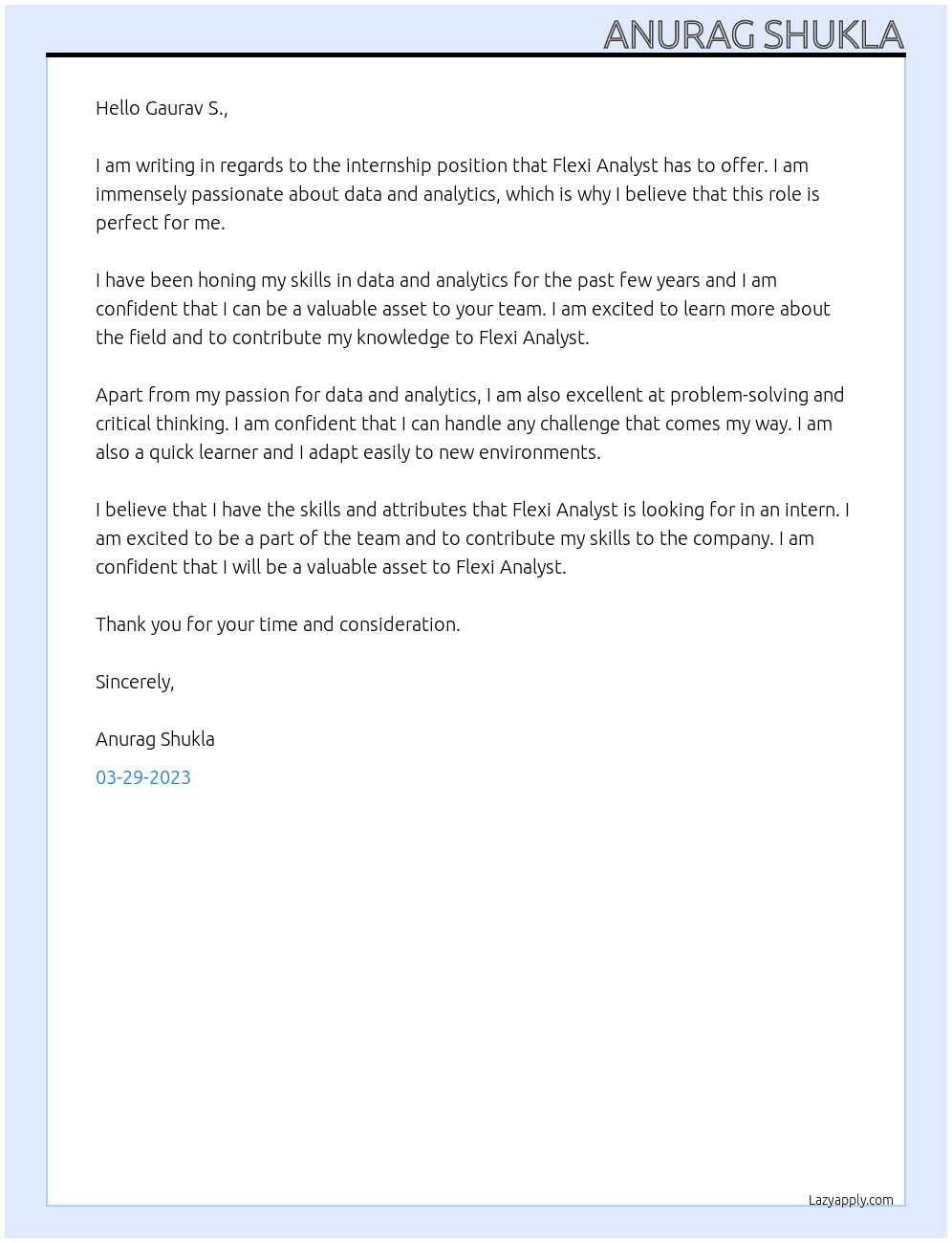 Intern At Flexi Analyst Cover Letter