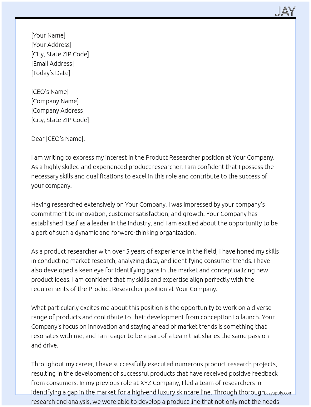 Product Researcher At Your Company Cover Letter