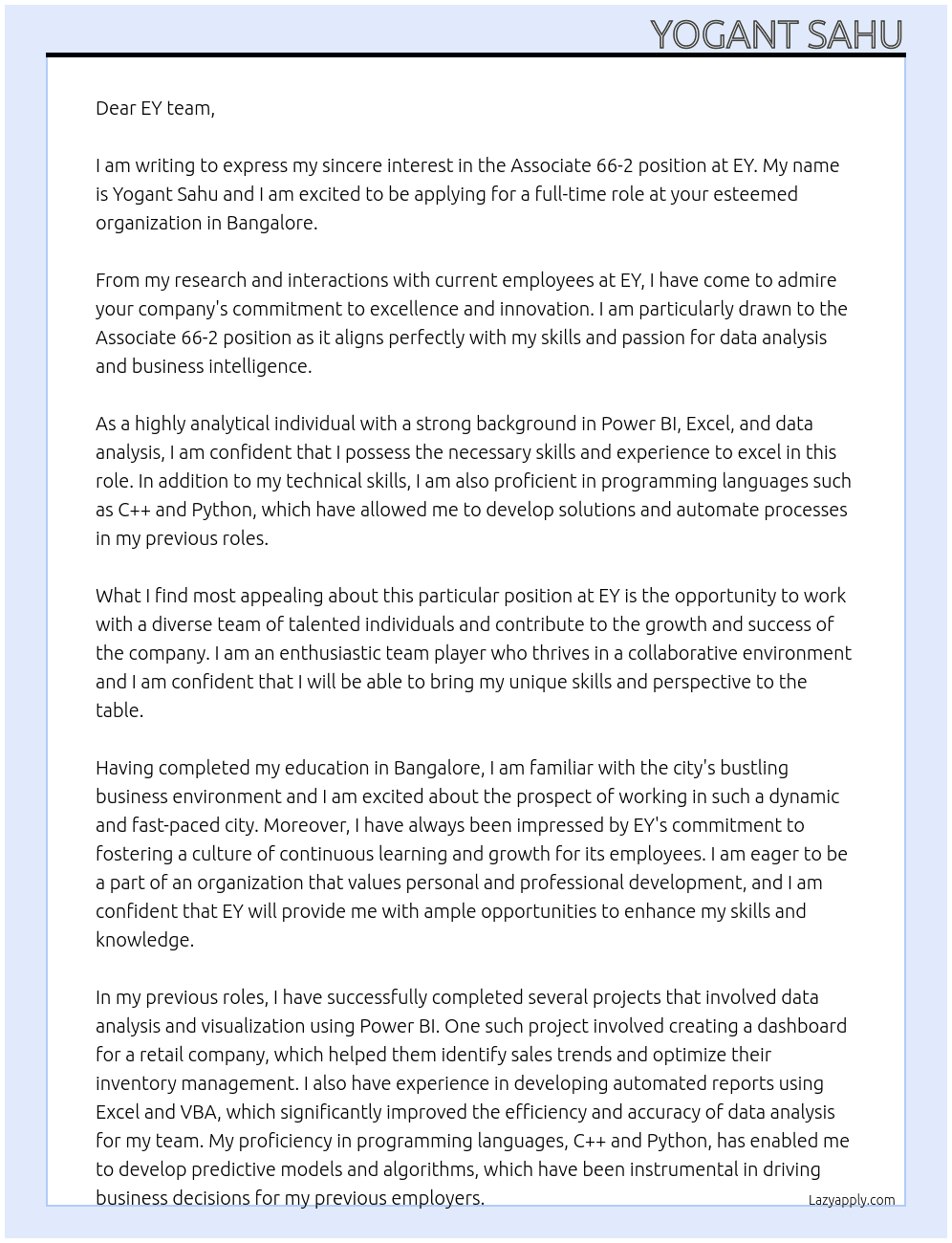 Cover letter for associate 66-2 - LazyApply