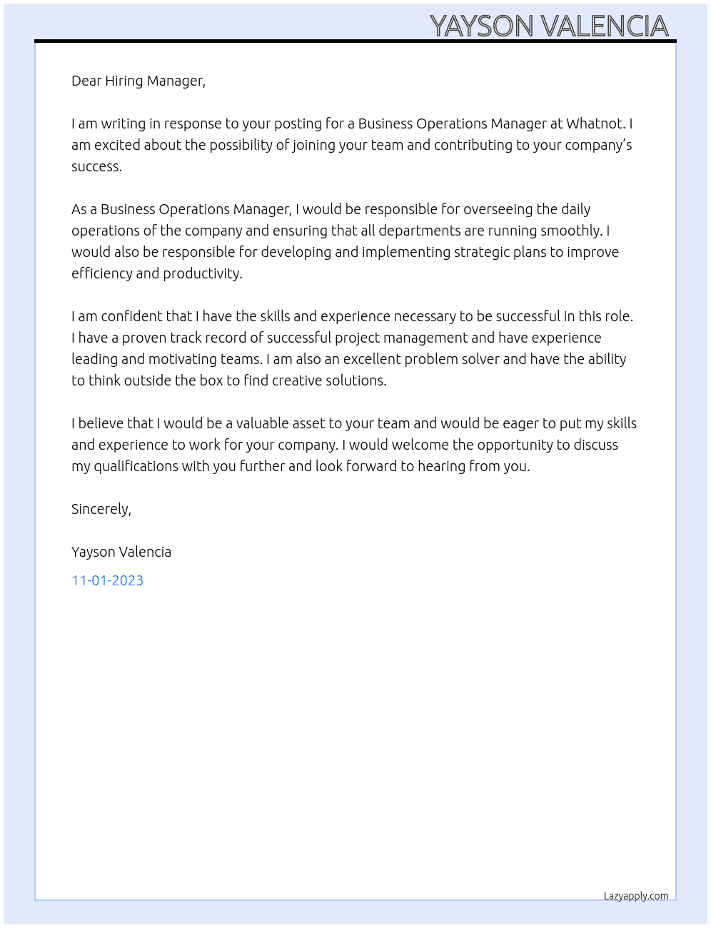 Business Operations Manager At Whatnot  Cover Letter