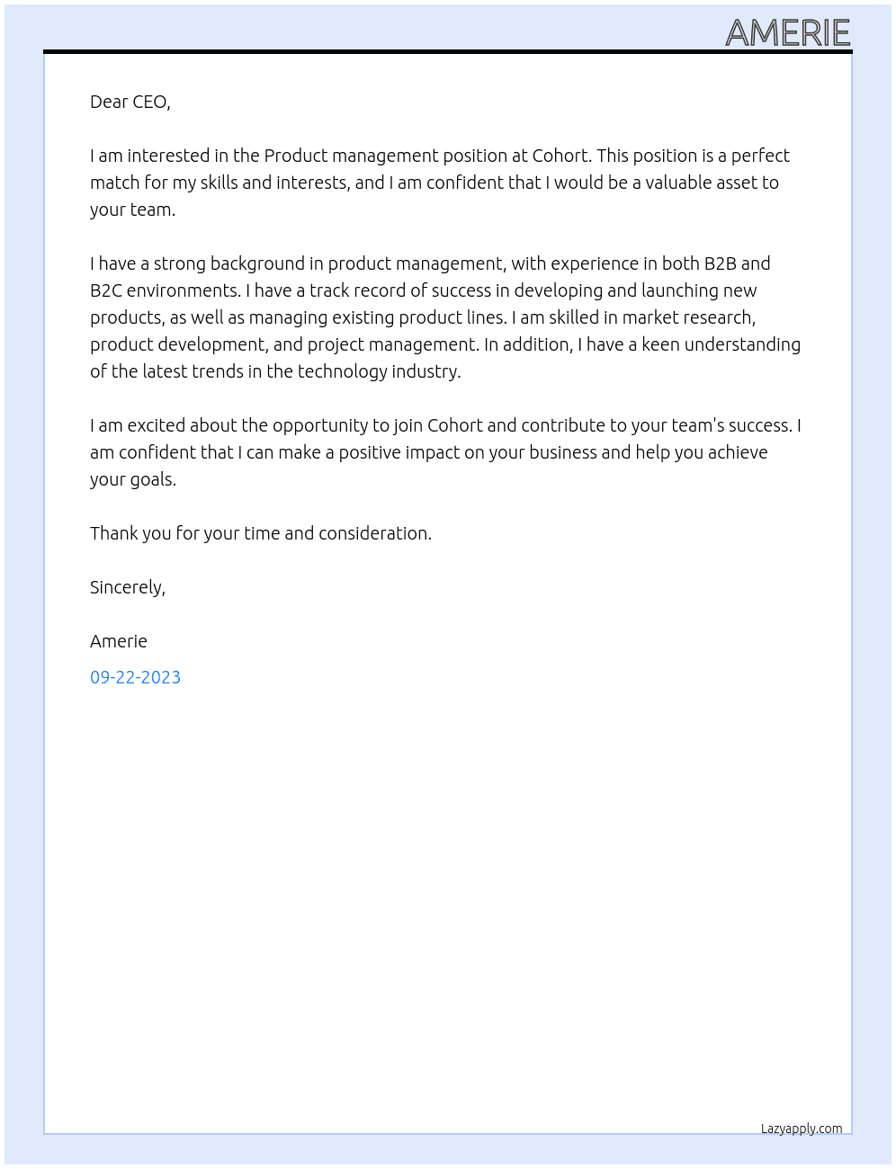 Product management  At Cohort  Cover Letter