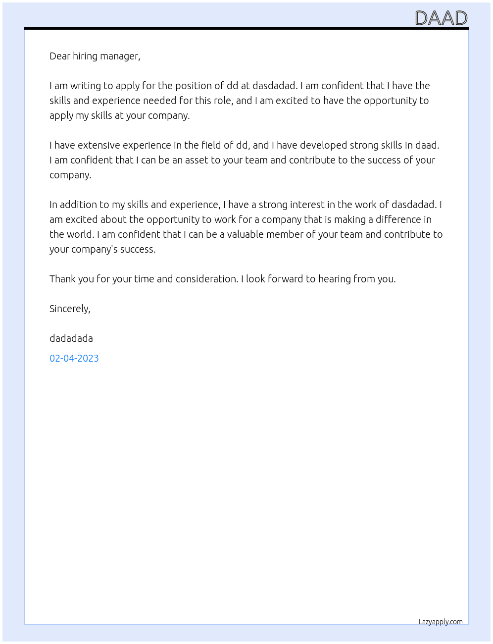 dd At dasdadad Cover Letter