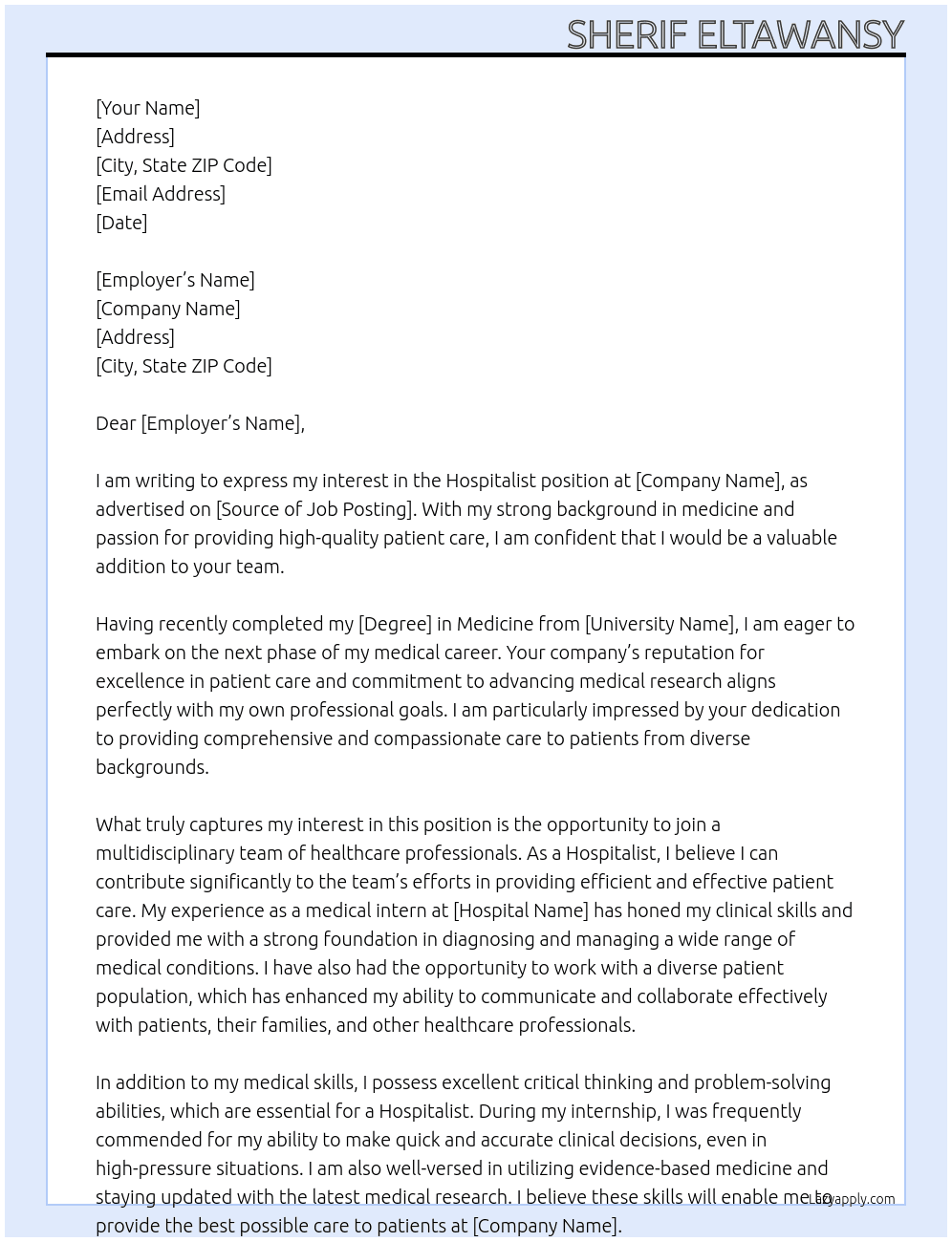 Hospitalist At fellowship Cover Letter